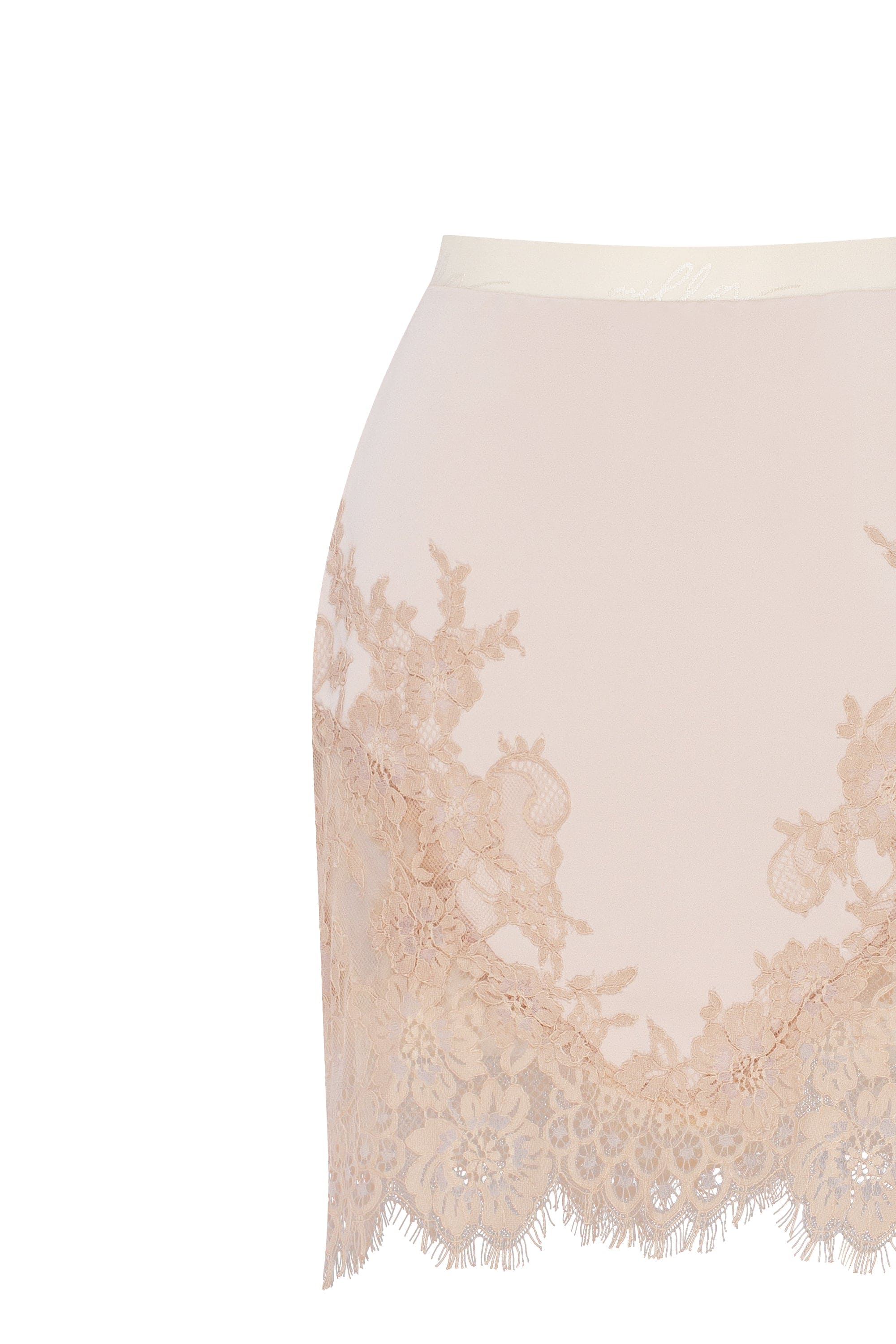 Fitted beige mini skirt adorned with lace, Parisienne - Image 7