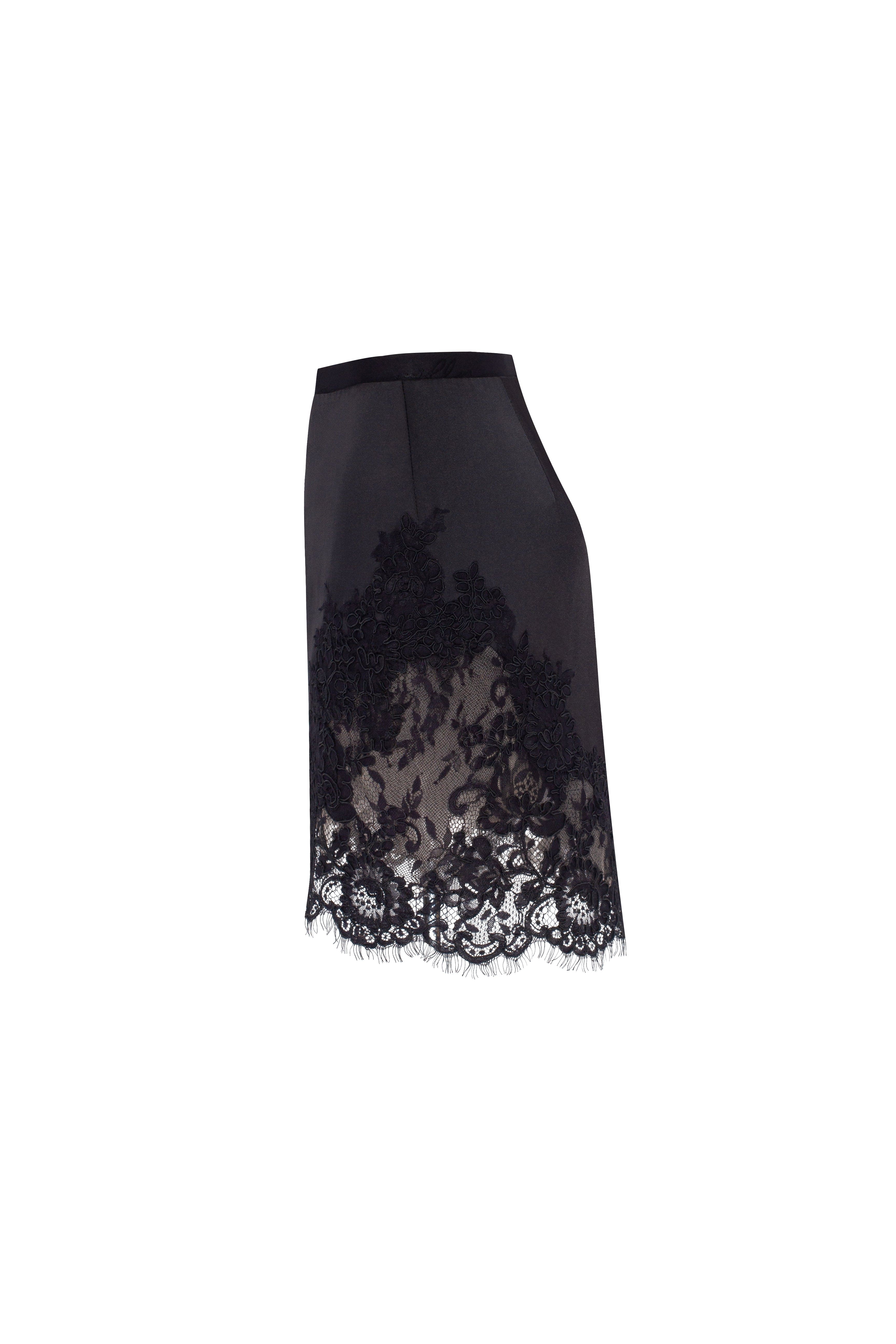Fitted obsidian mini skirt adorned with lace, Parisienne - Image 7