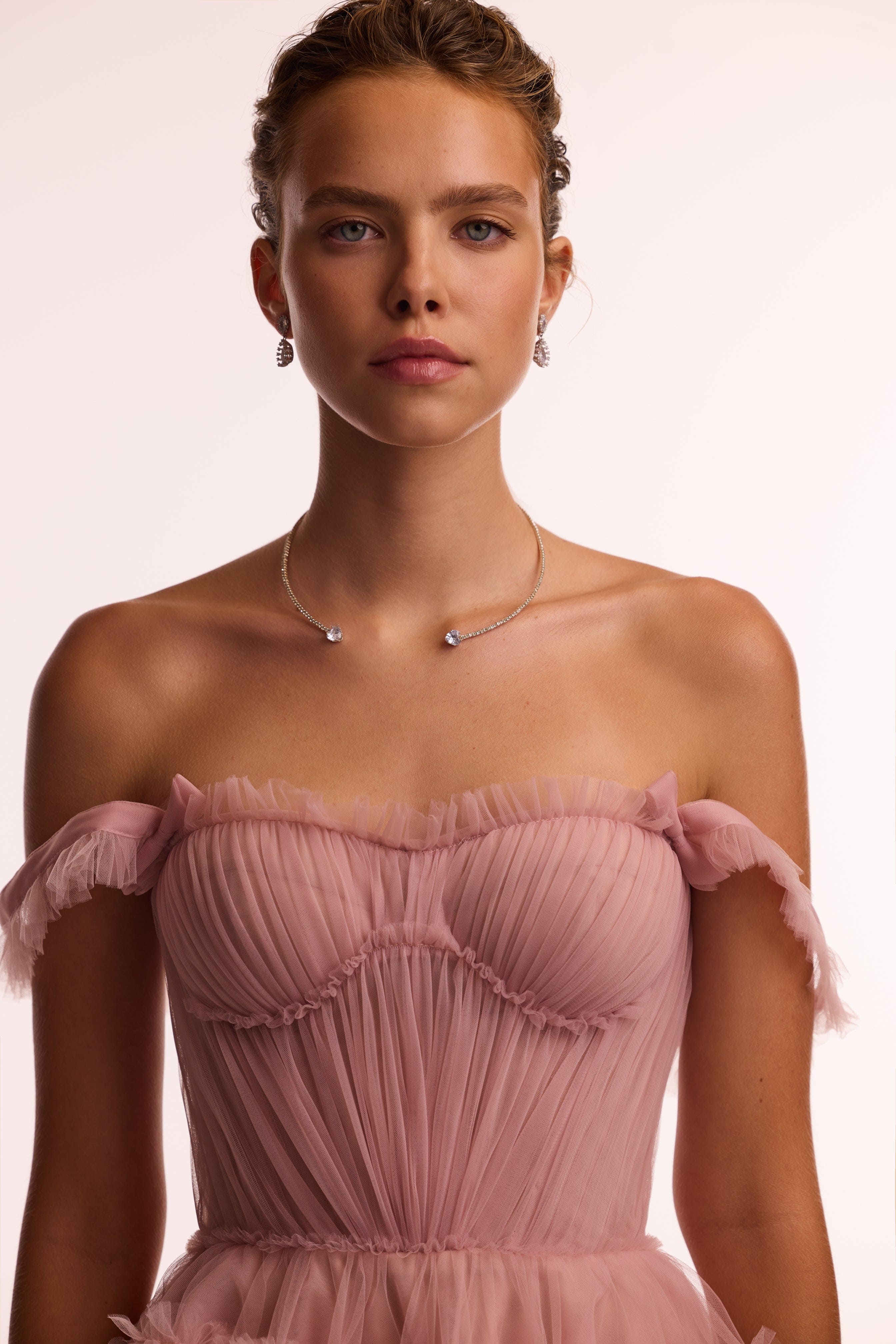 Flirty ruffled tulle mini dress in misty rose, Glow-Up - Image 5