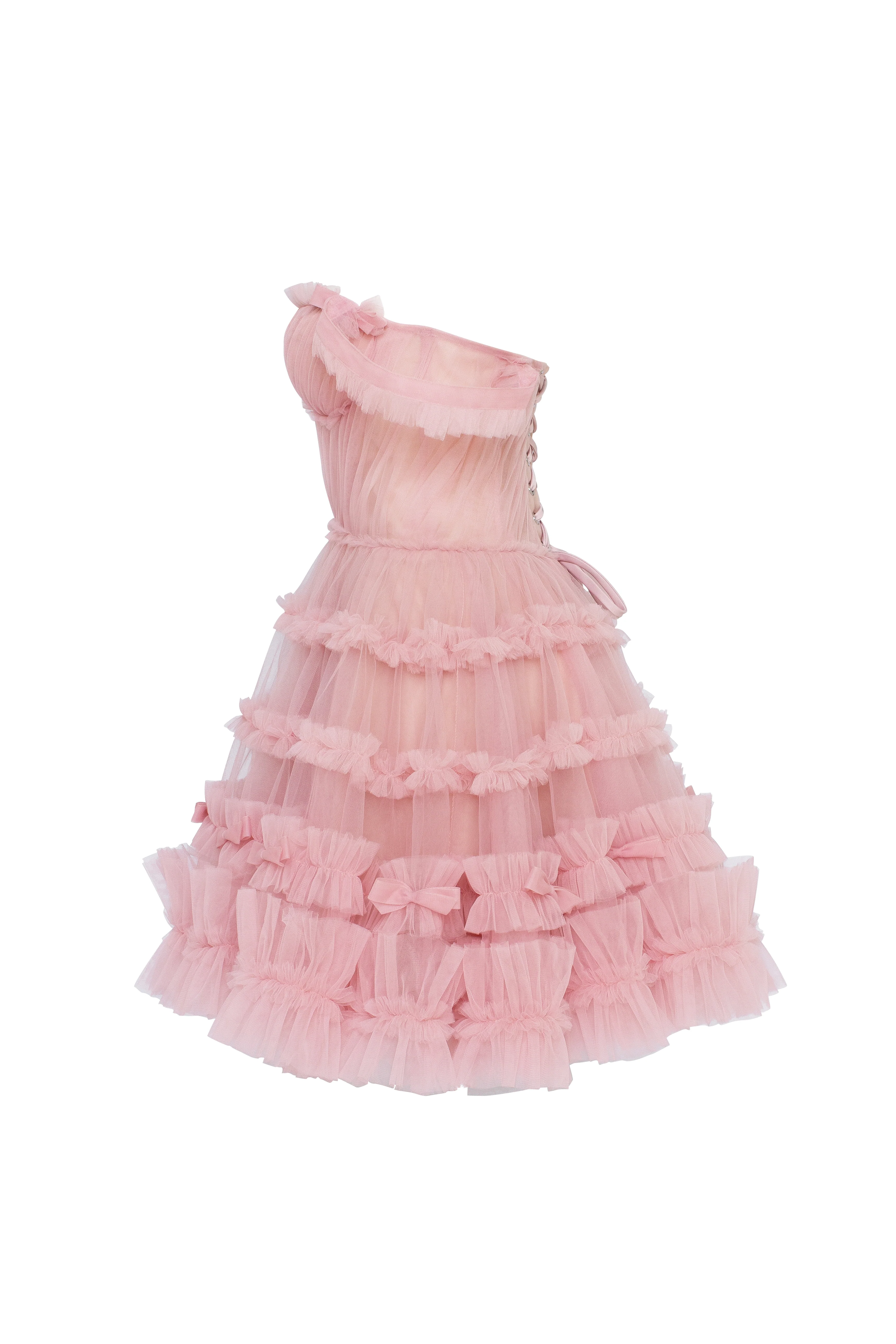 Flirty ruffled tulle mini dress in misty rose, Glow-Up - Image 8