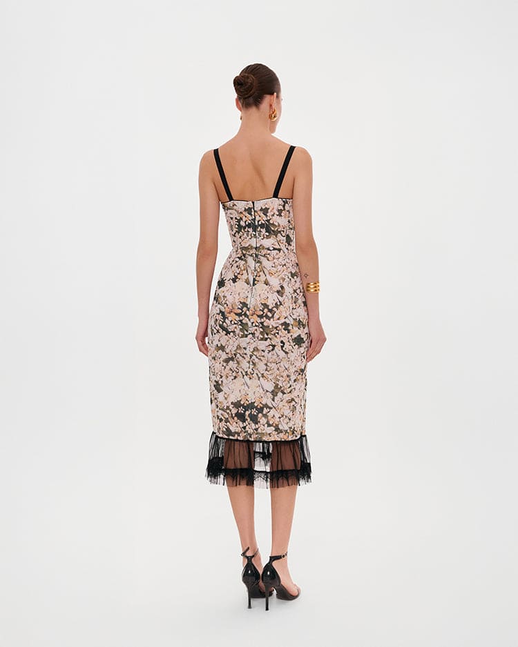 Floral midi dress with puffy tulle hem - Image 3