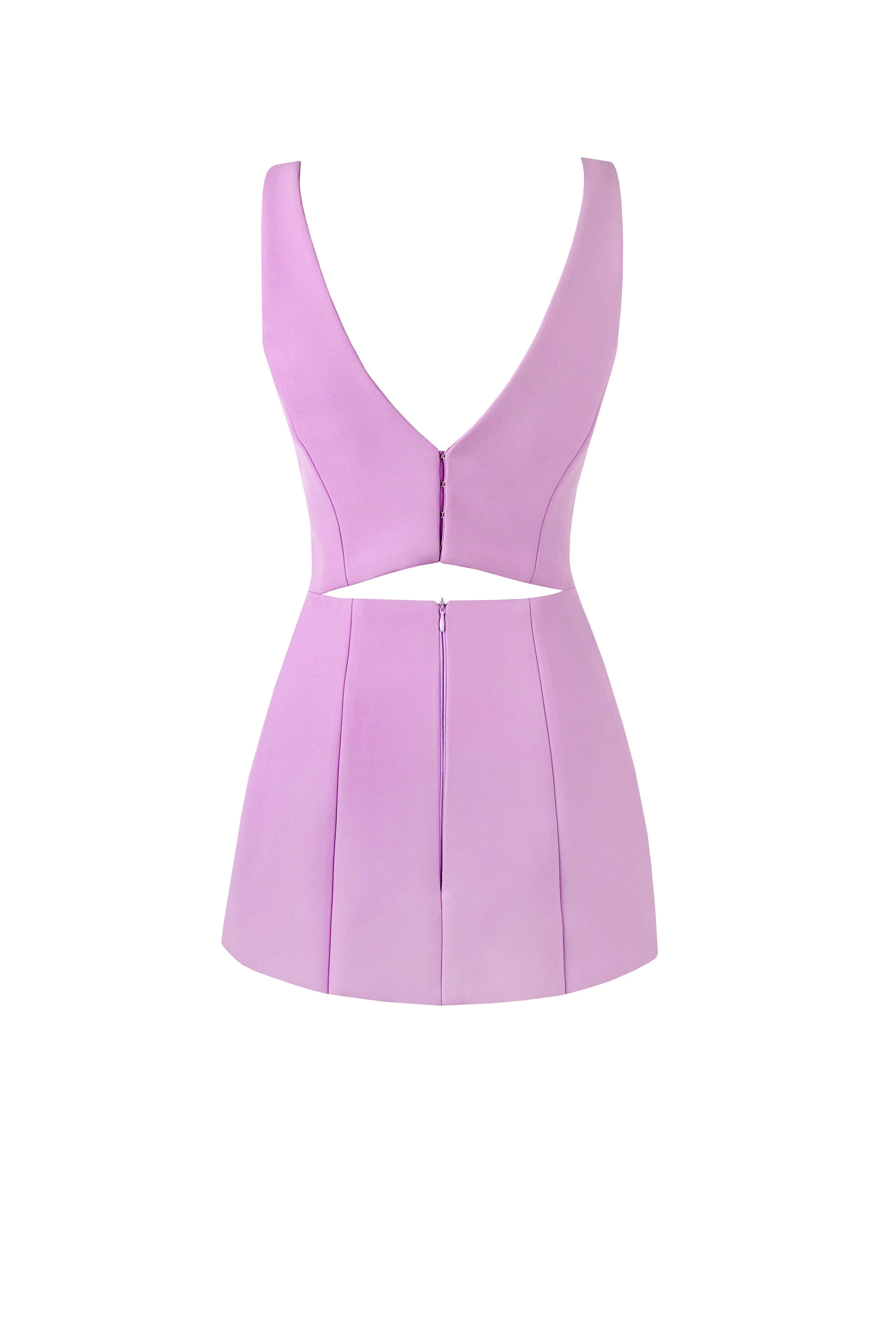 Glossy ultra mini dress in lavender with cutouts - Image 4