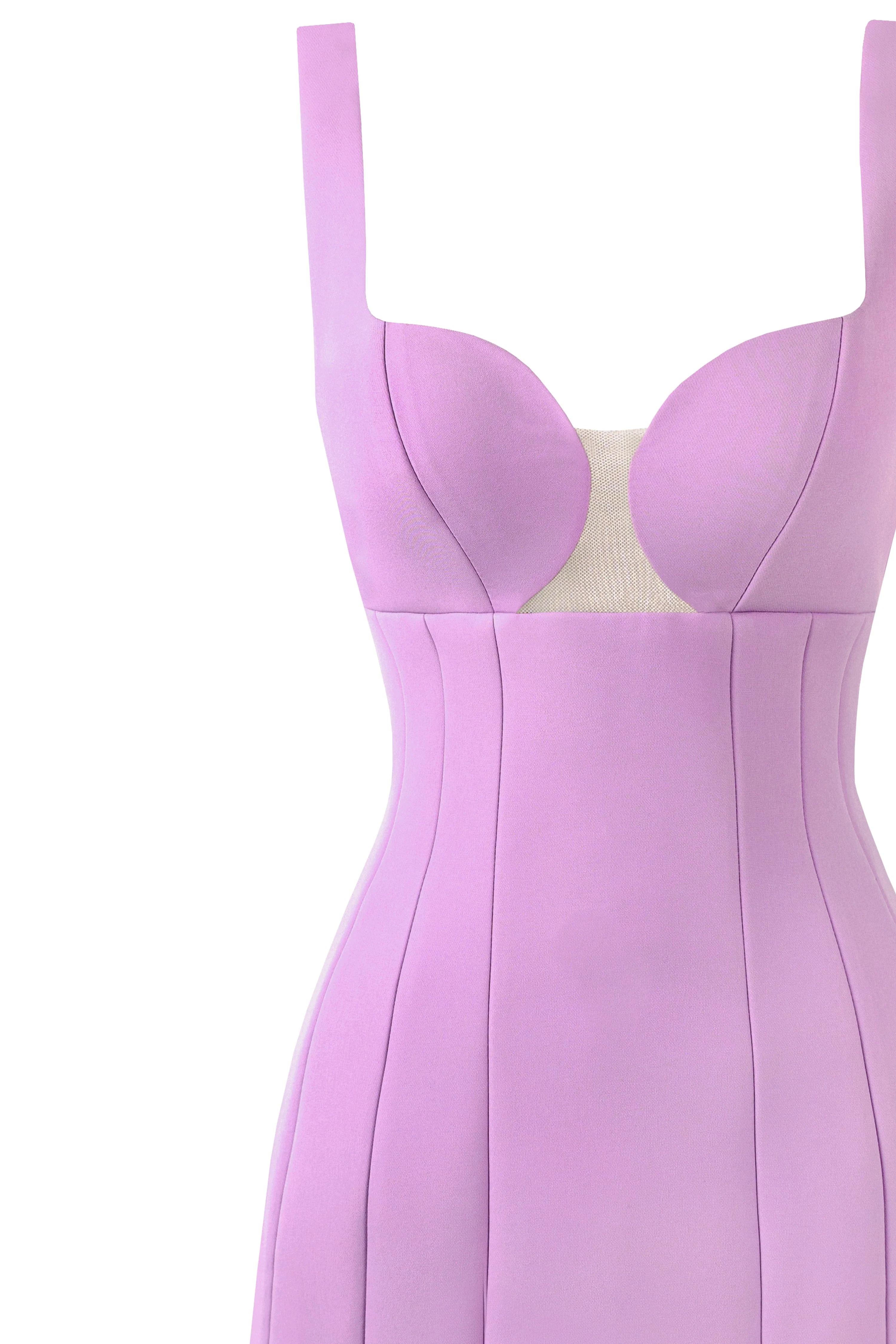 Glossy ultra mini dress in lavender with cutouts - Image 6