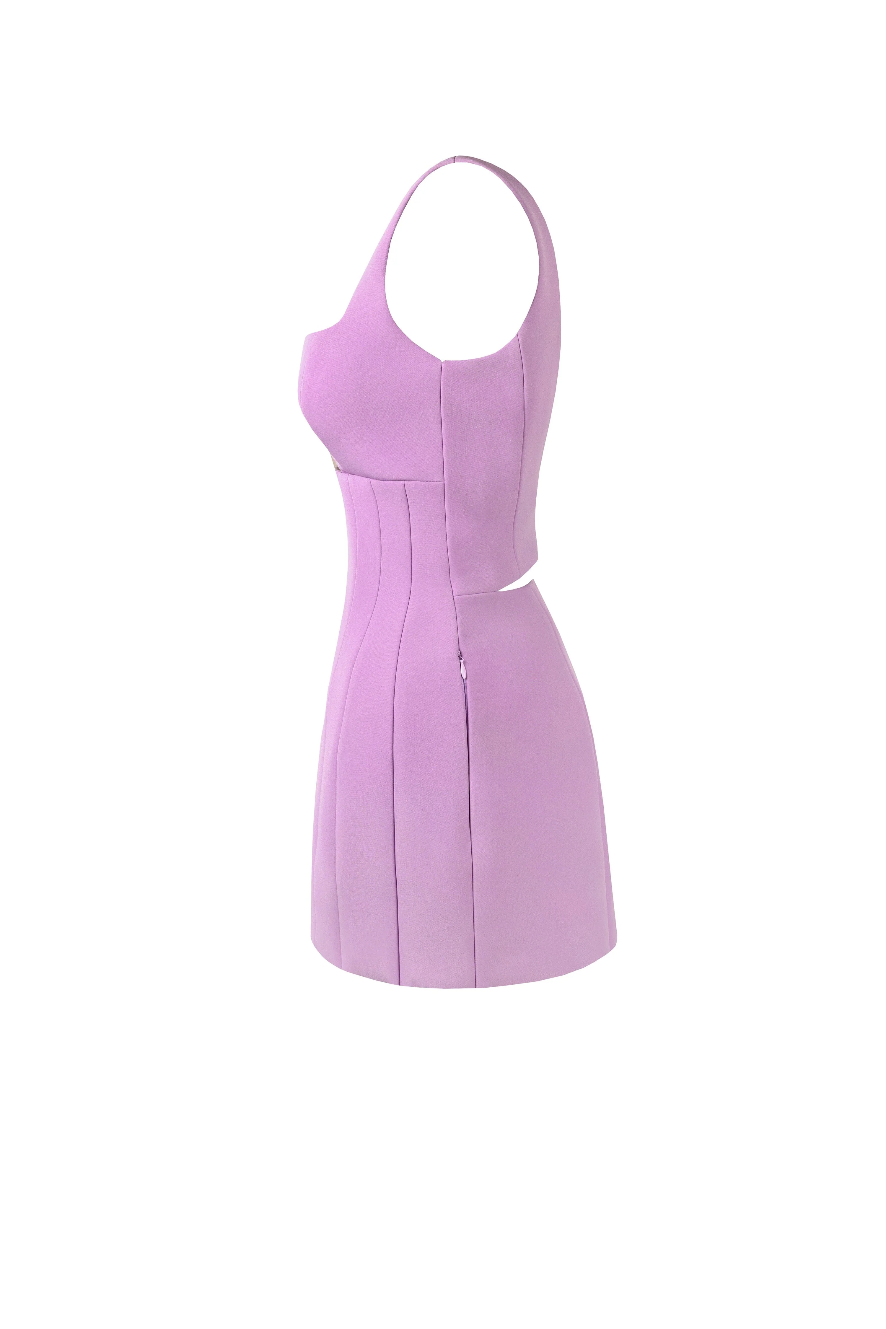 Glossy ultra mini dress in lavender with cutouts - Image 7