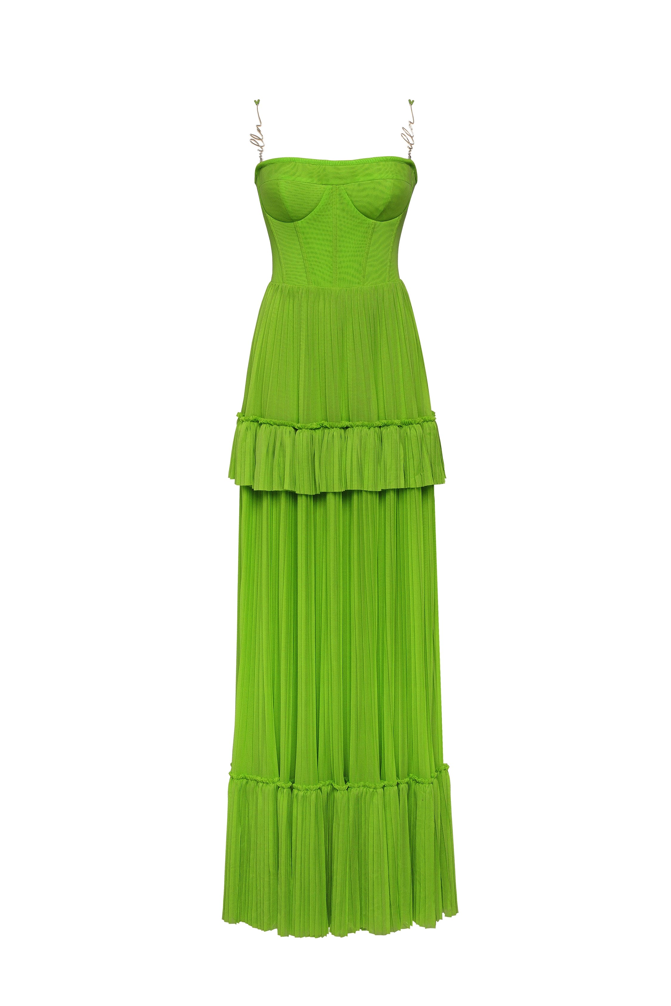 Green spaghetti strap pleated maxi dress, Garden of Eden - Image 2