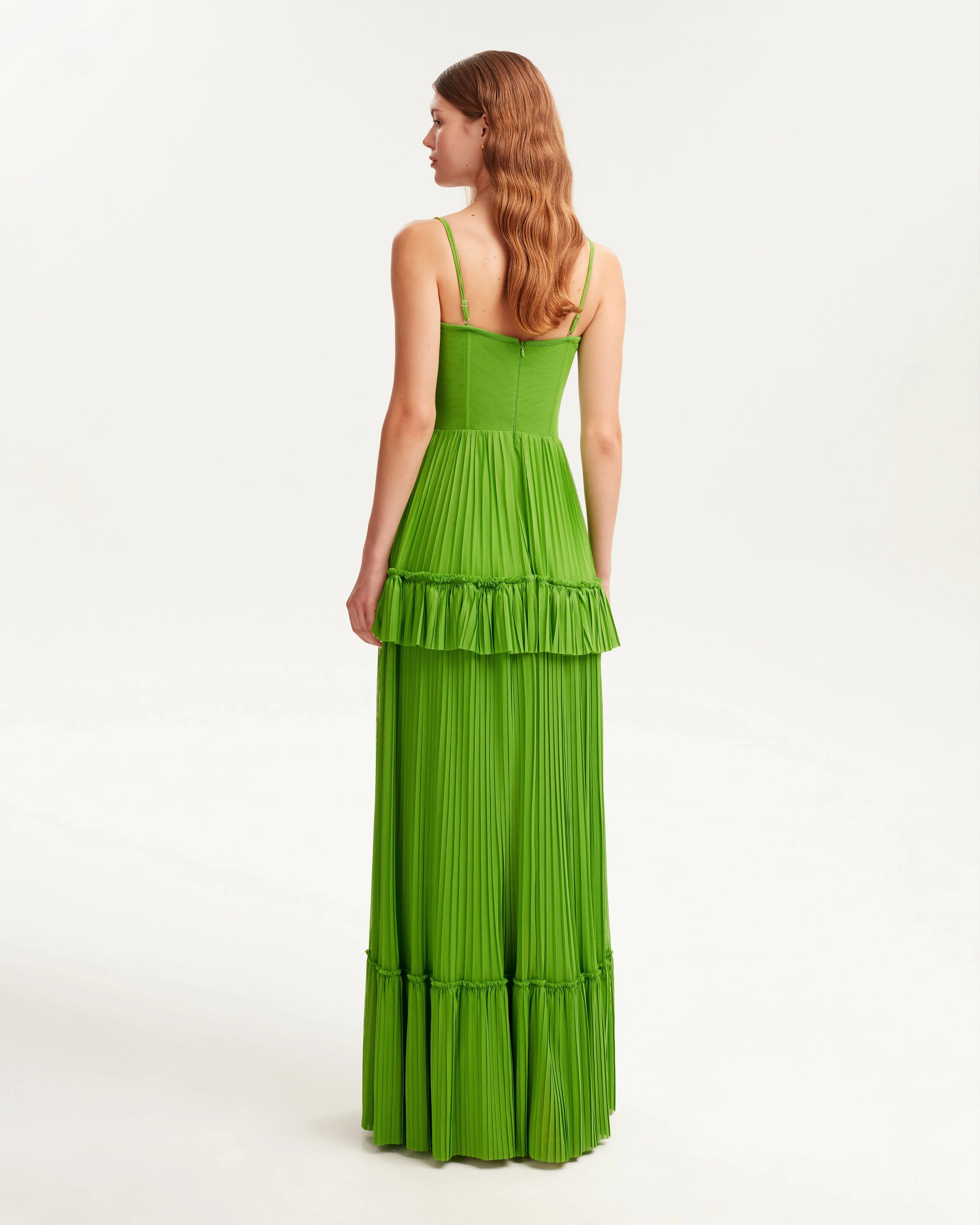 Green spaghetti strap pleated maxi dress, Garden of Eden - Image 3