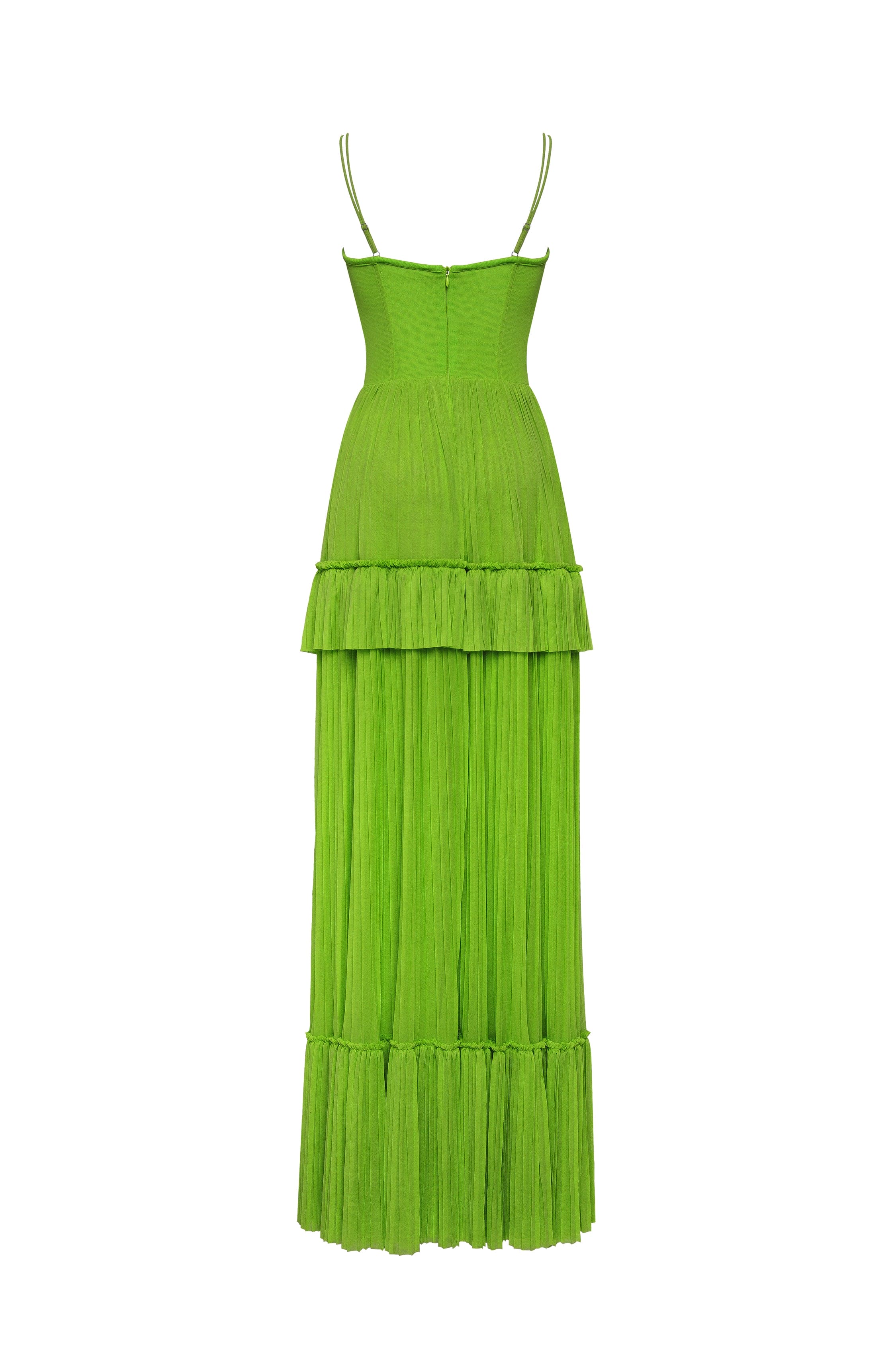 Green spaghetti strap pleated maxi dress, Garden of Eden - Image 4