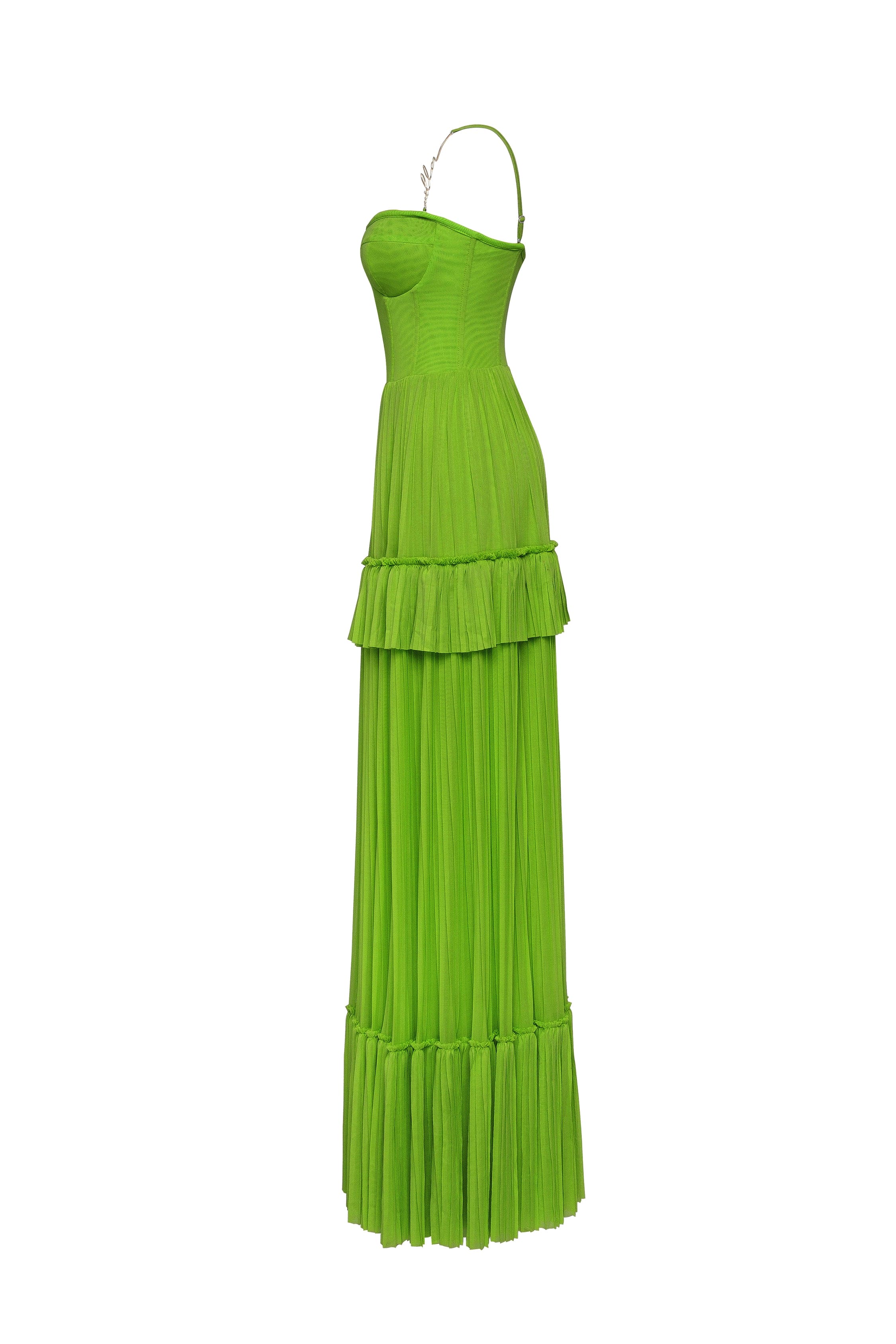Green spaghetti strap pleated maxi dress, Garden of Eden - Image 7