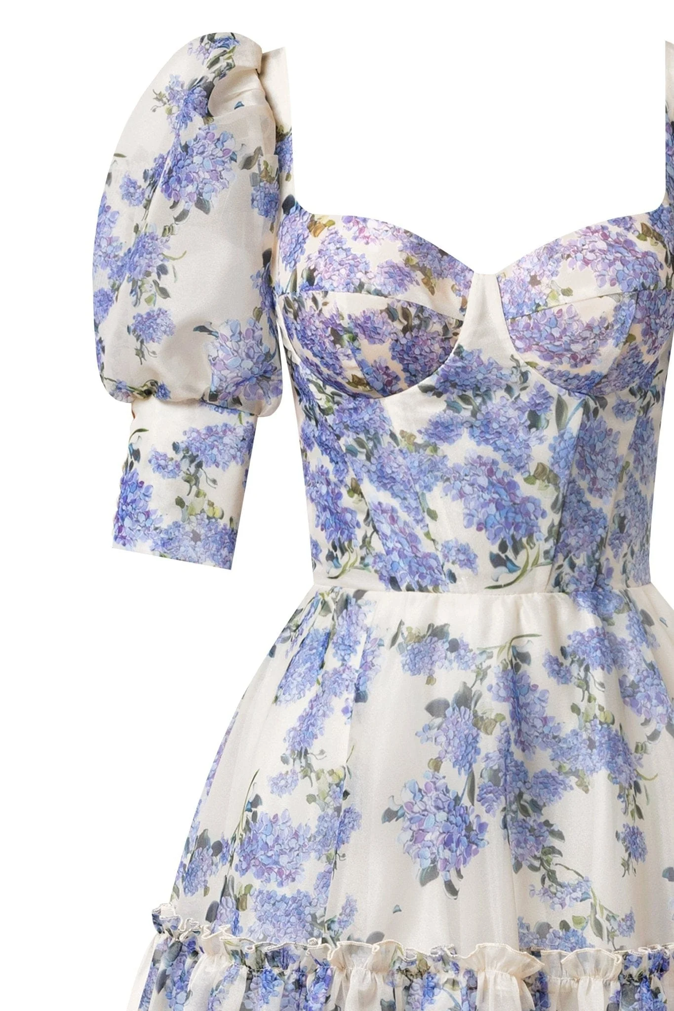 Hydrangea Feminine voluminous sheer sleeves dress - Image 5