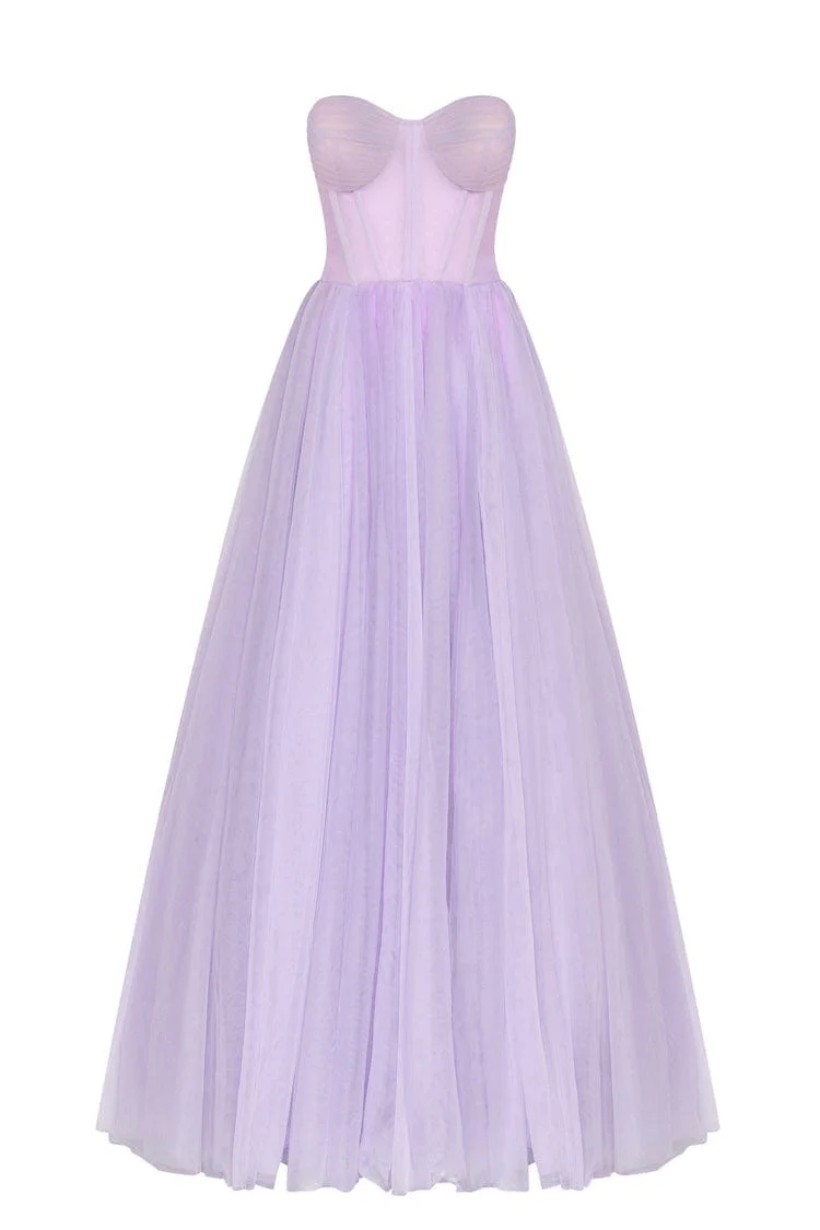 Lavender Tulle Maxi Dress with a Corset Bustier - Image 2