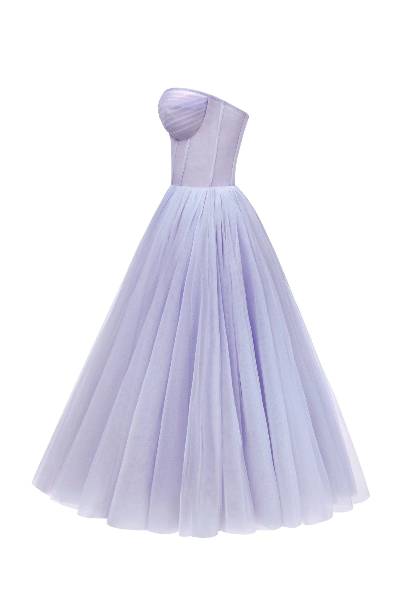 Lavender Strapless Puffy Midi Tulle Dress - Image 6