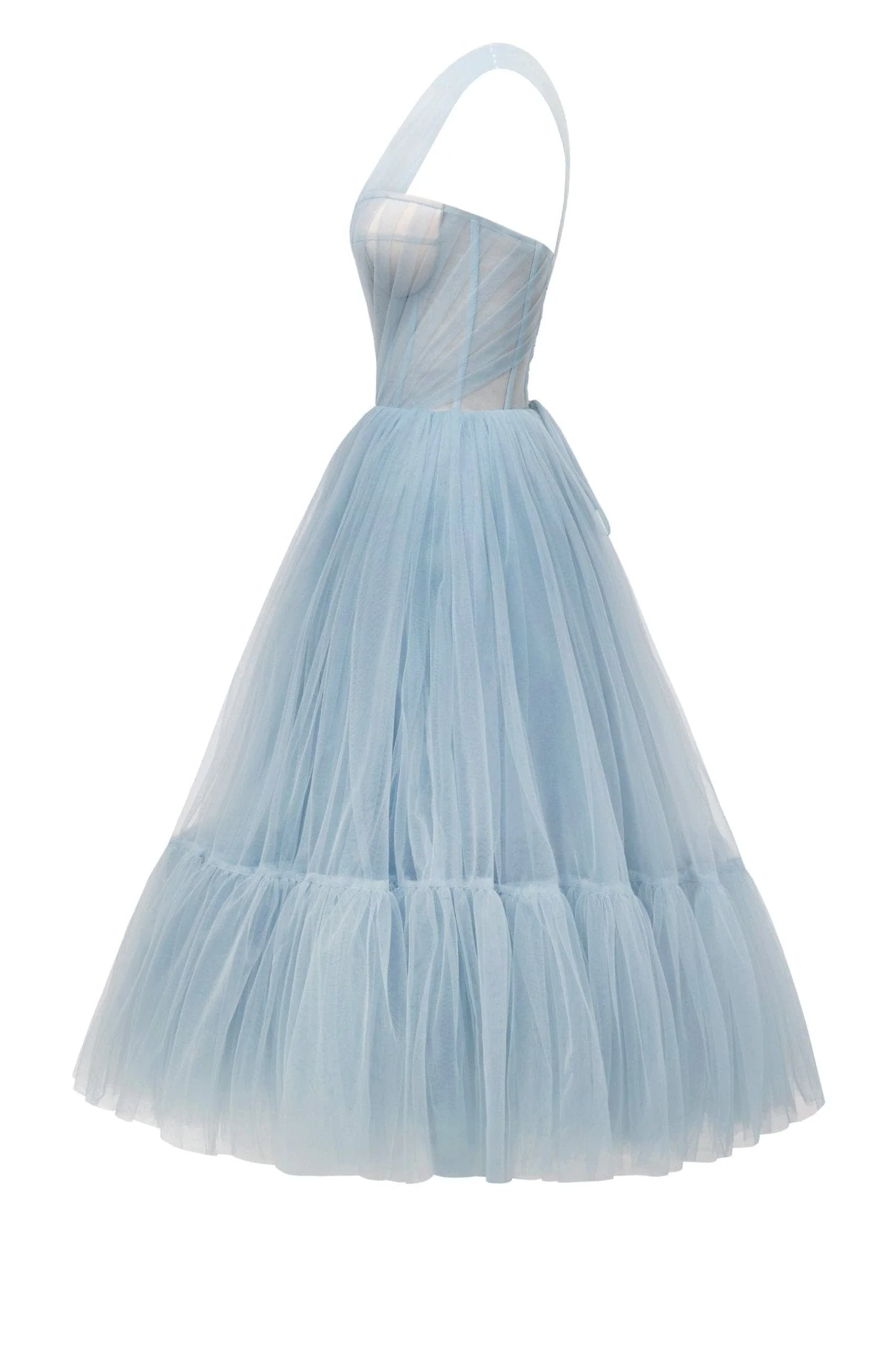 Light Blue One-Shoulder Cocktail Tulle Dress - Image 7