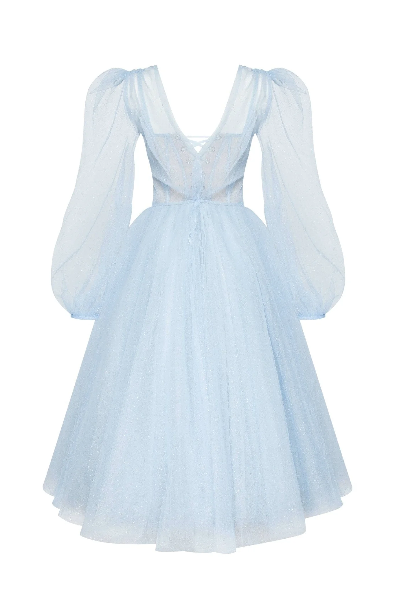 Light Blue Tie shoulder midi tulle dress - Image 4