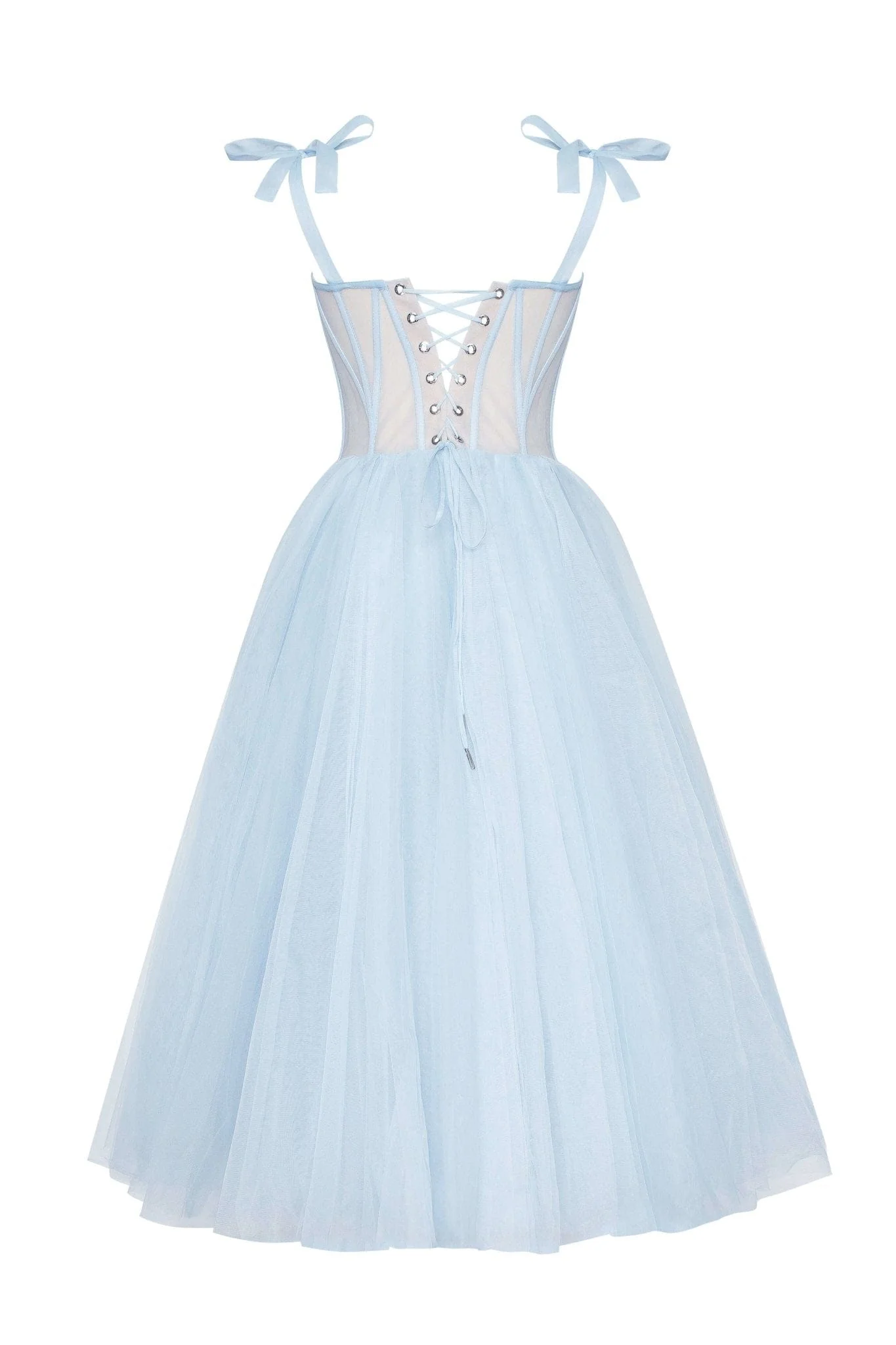 Light Blue Tie shoulder midi tulle dress - Image 7