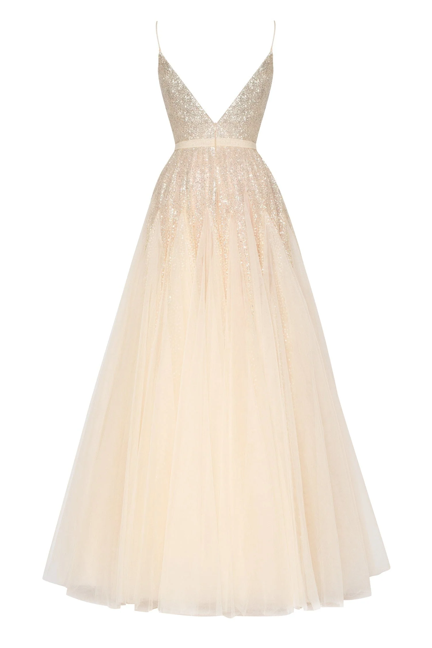 Melon Fitted maxi tulle dress sprinkled with glitter - Image 4