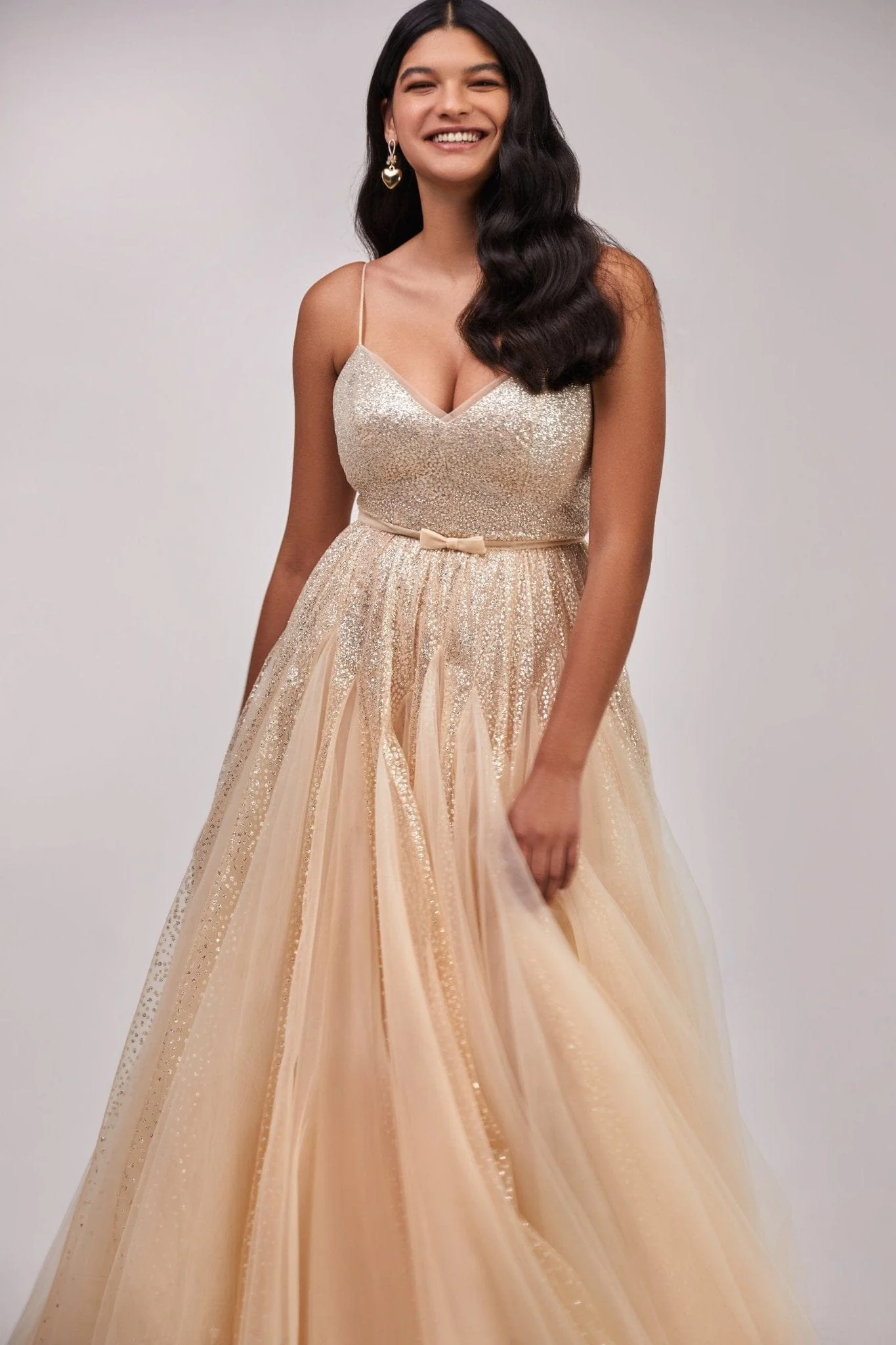 Melon Fitted maxi tulle dress sprinkled with glitter - Image 5