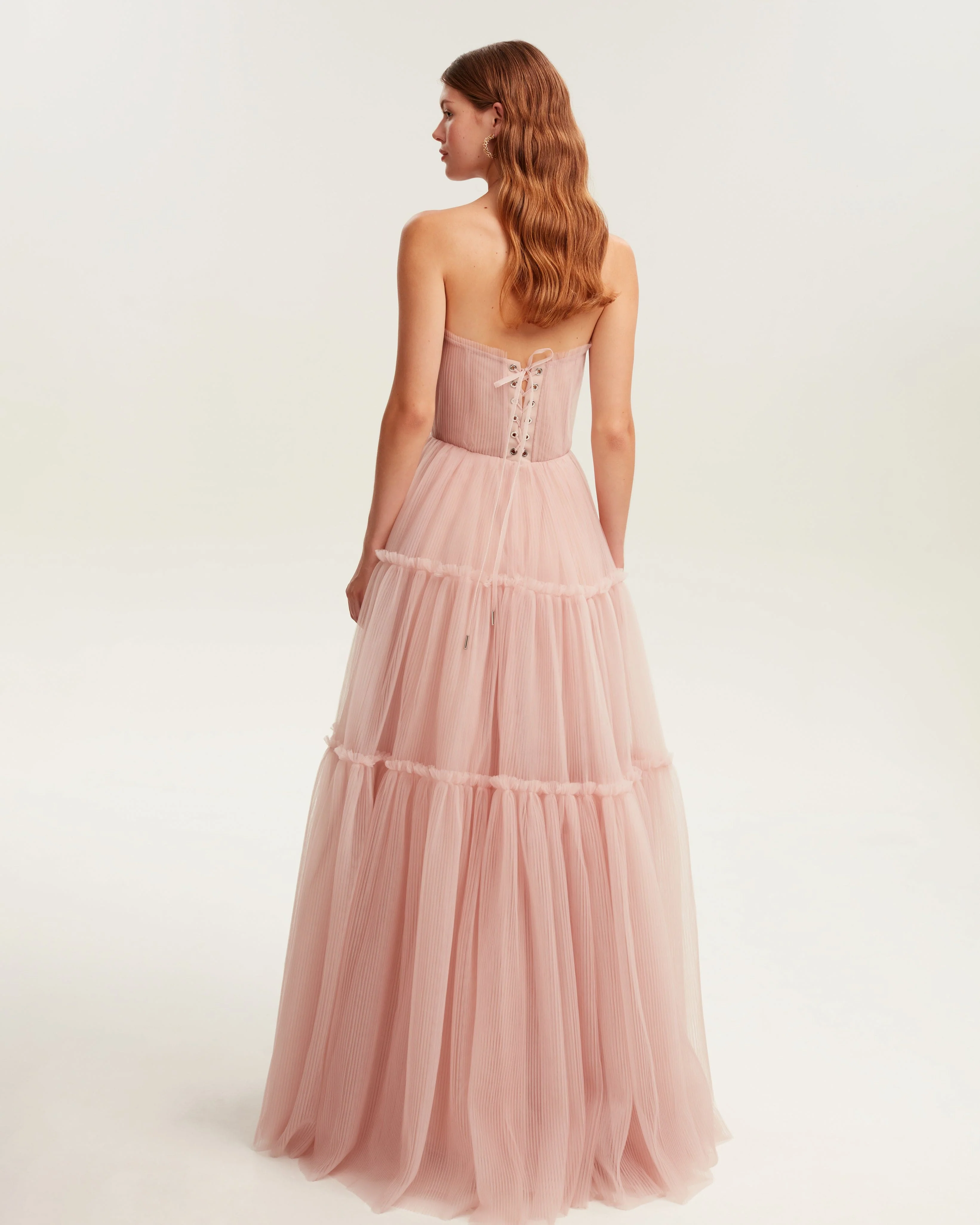 Misty rose tulle maxi dress with ruffled skirt, Garden of Eden - Image 3
