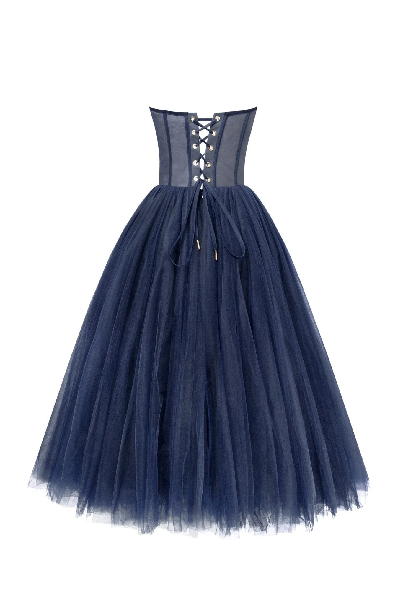 Navy Strapless Puffy Midi Tulle Dress - Image 4