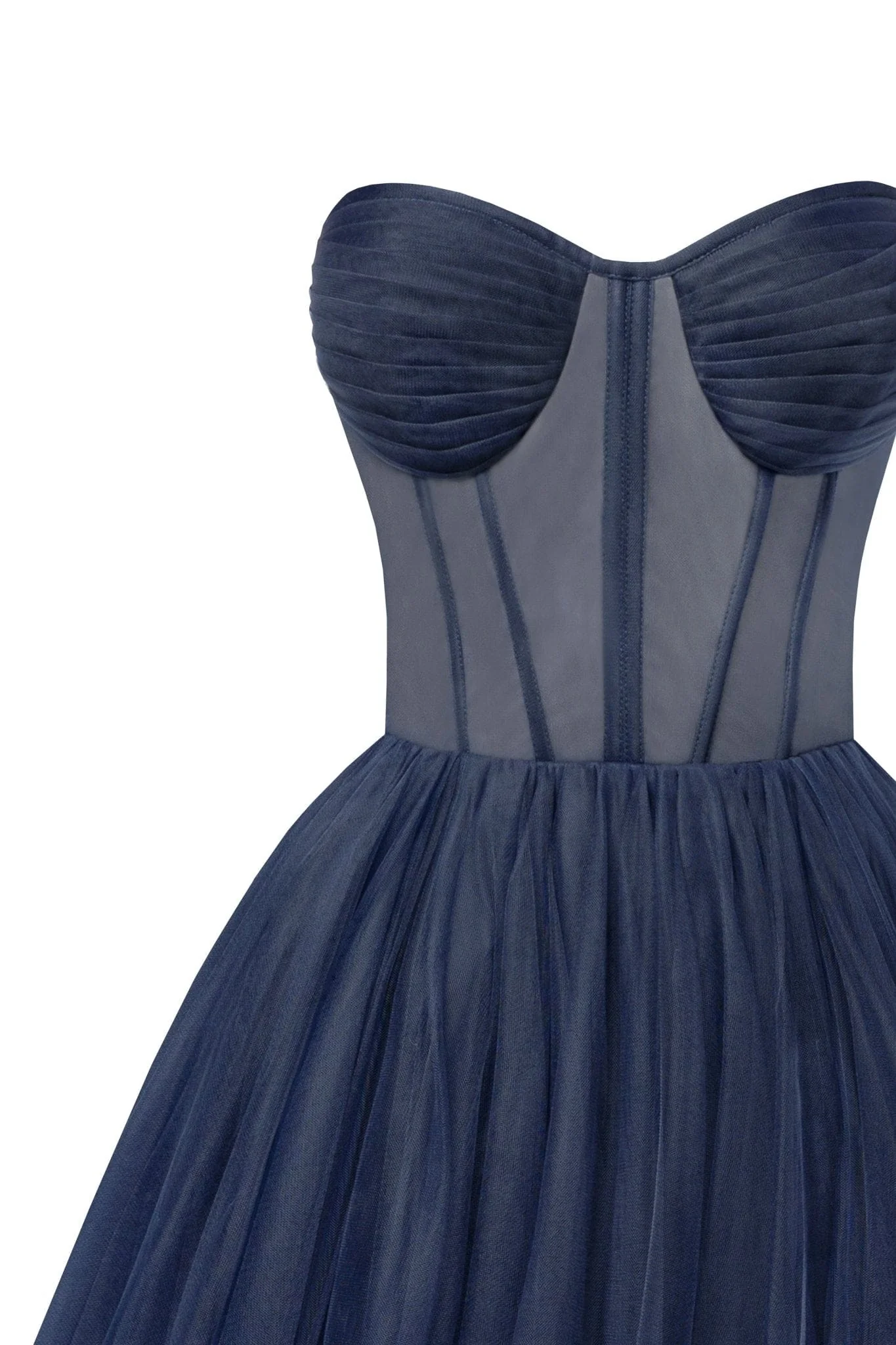 Navy Strapless Puffy Midi Tulle Dress - Image 6