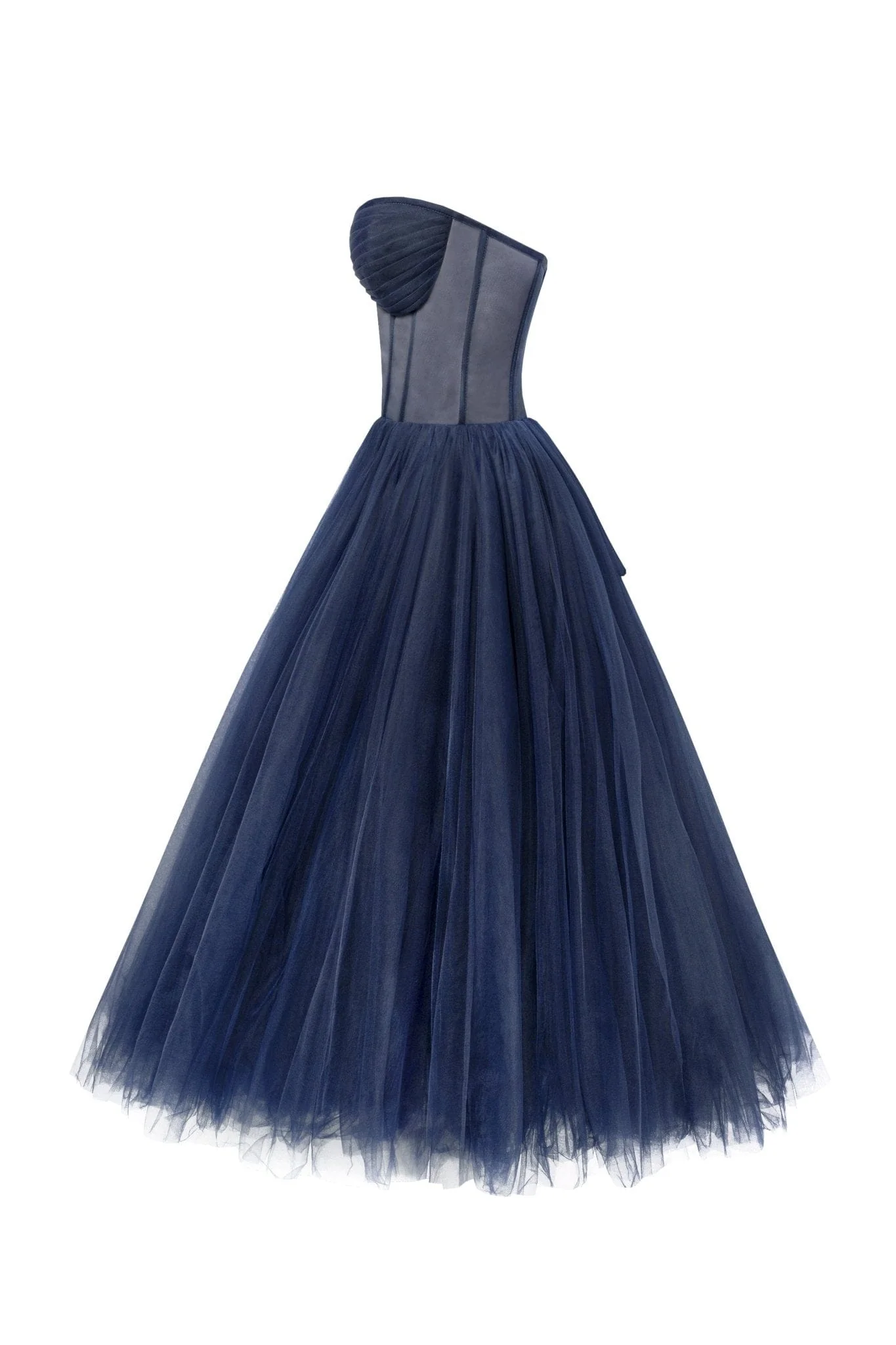 Navy Strapless Puffy Midi Tulle Dress - Image 7
