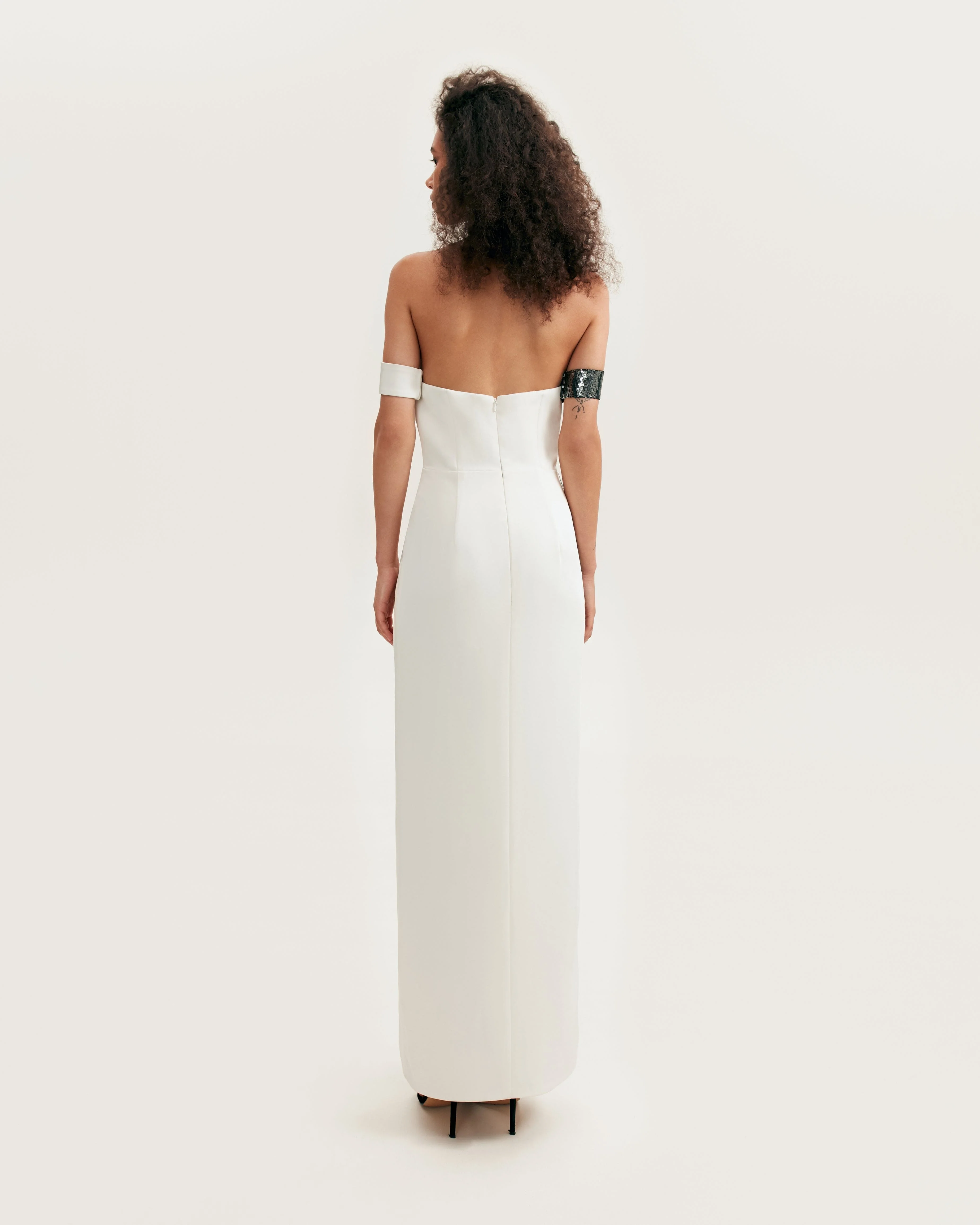 Noteworthy white satin maxi gown covered in silver sequins, Xo Xo - Image 3