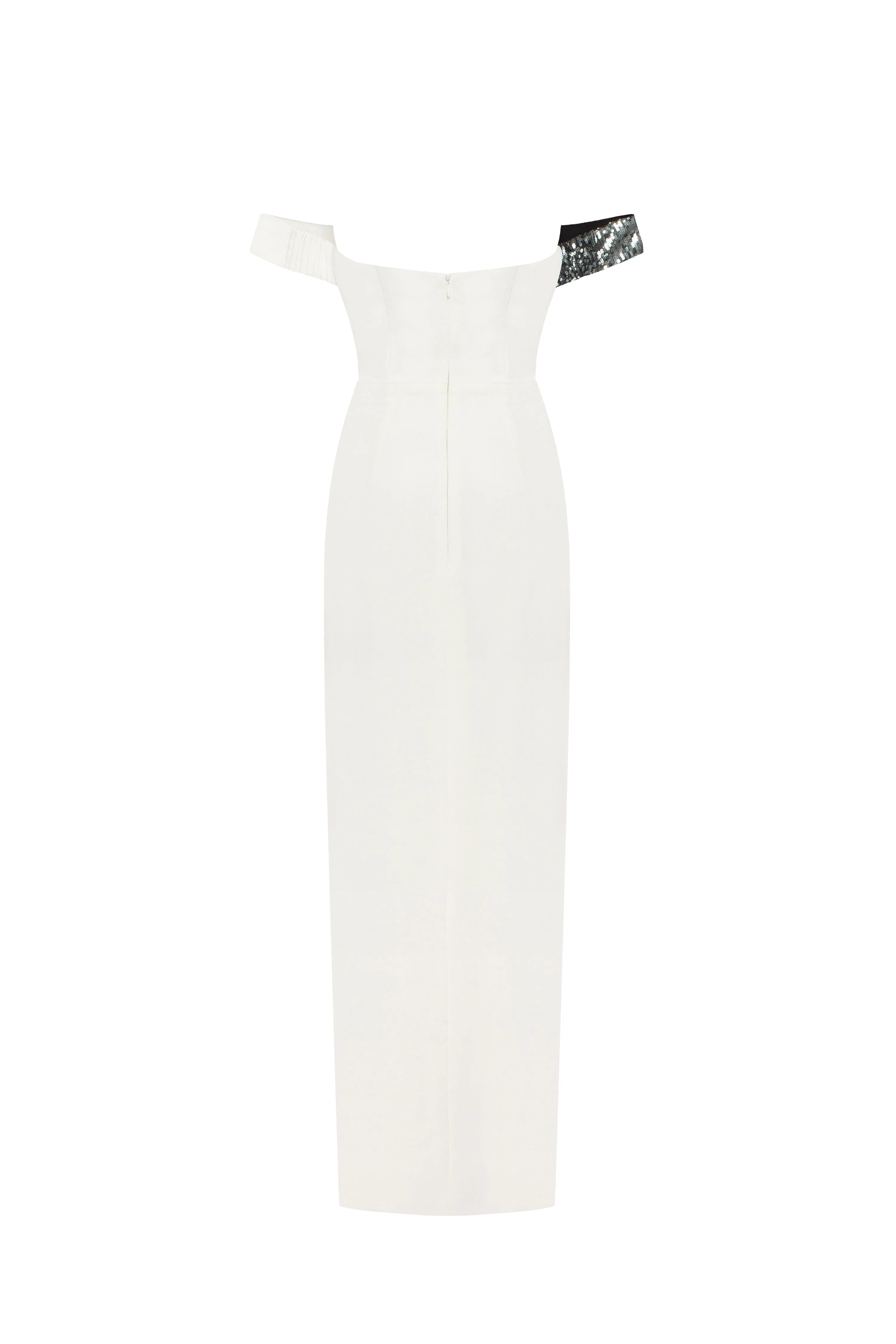Noteworthy white satin maxi gown covered in silver sequins, Xo Xo - Image 4