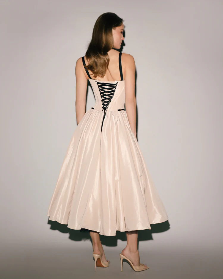 Nude Corset Midi Dress with Contrast Details - Image 3