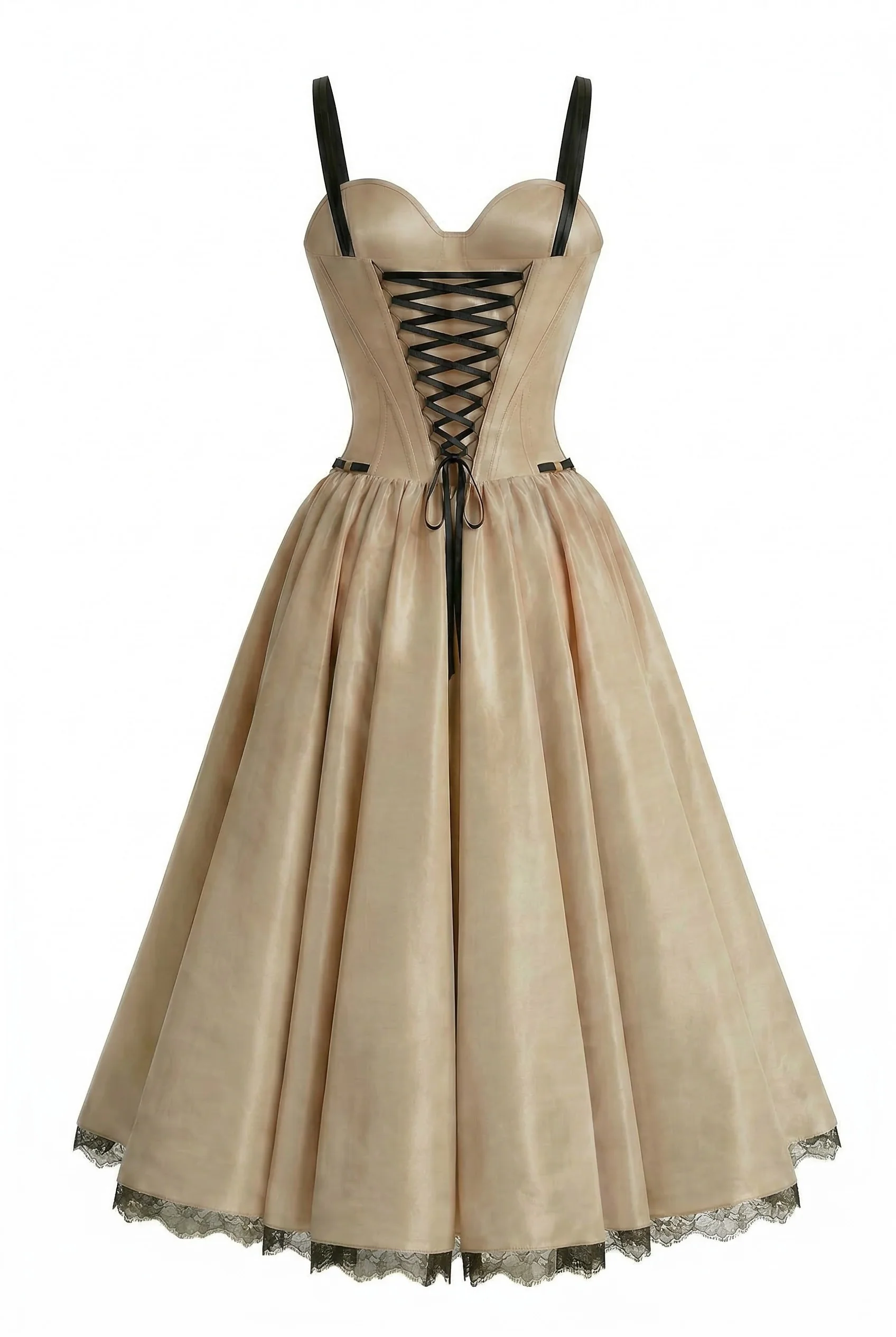 Nude Corset Midi Dress with Contrast Details - Image 4