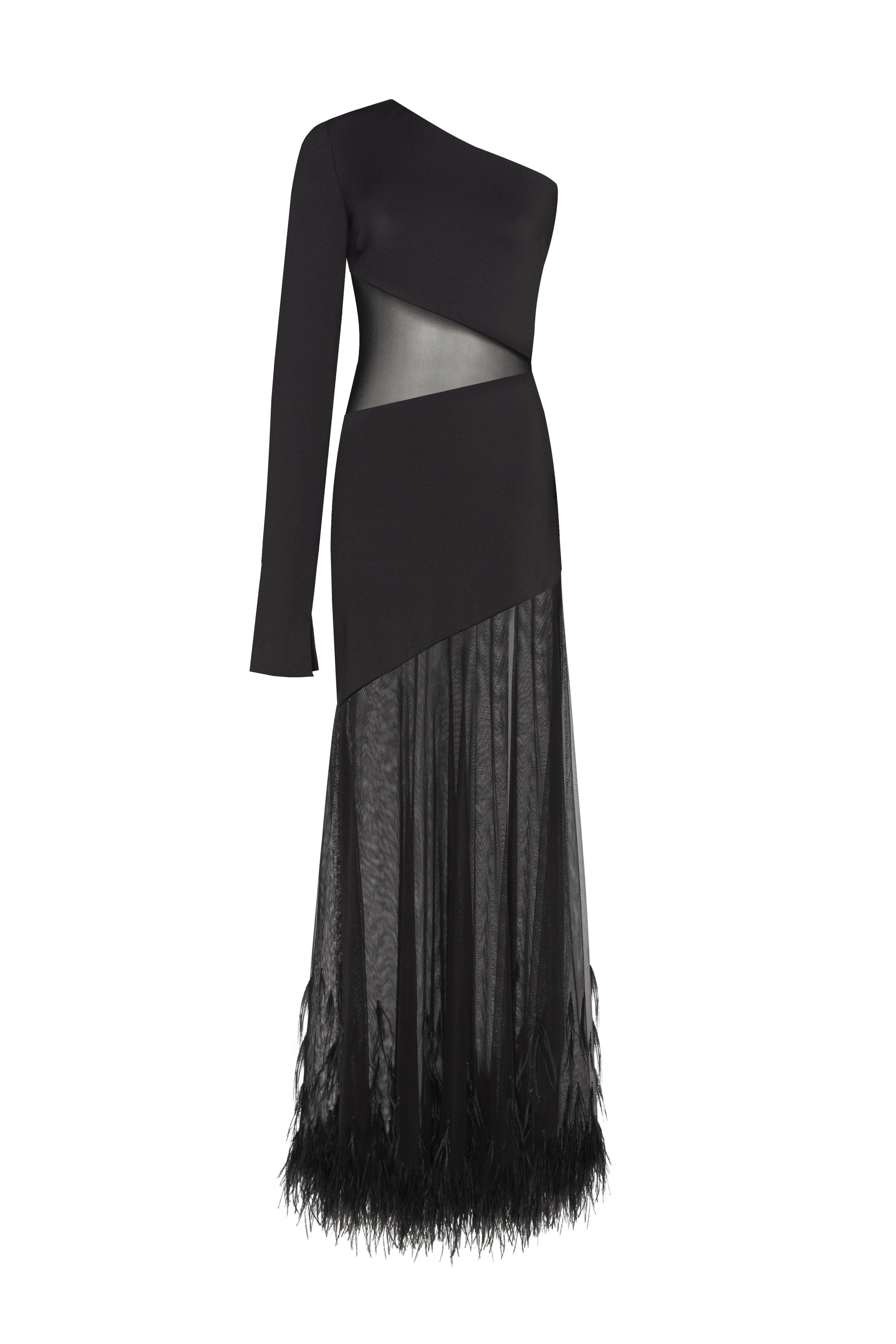 One-shoulder maxi dress with feather-trimmed bottom, Xo Xo - Image 2