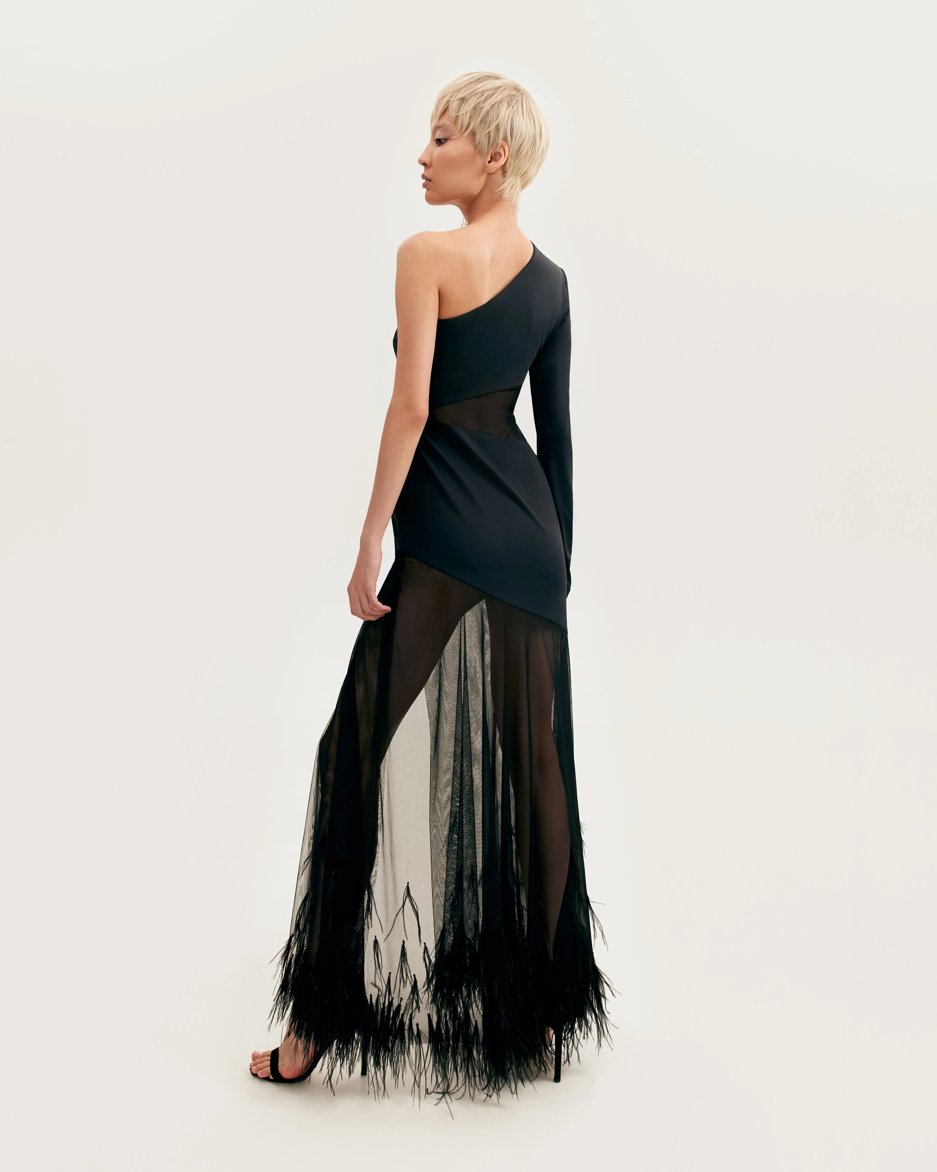 One-shoulder maxi dress with feather-trimmed bottom, Xo Xo - Image 3