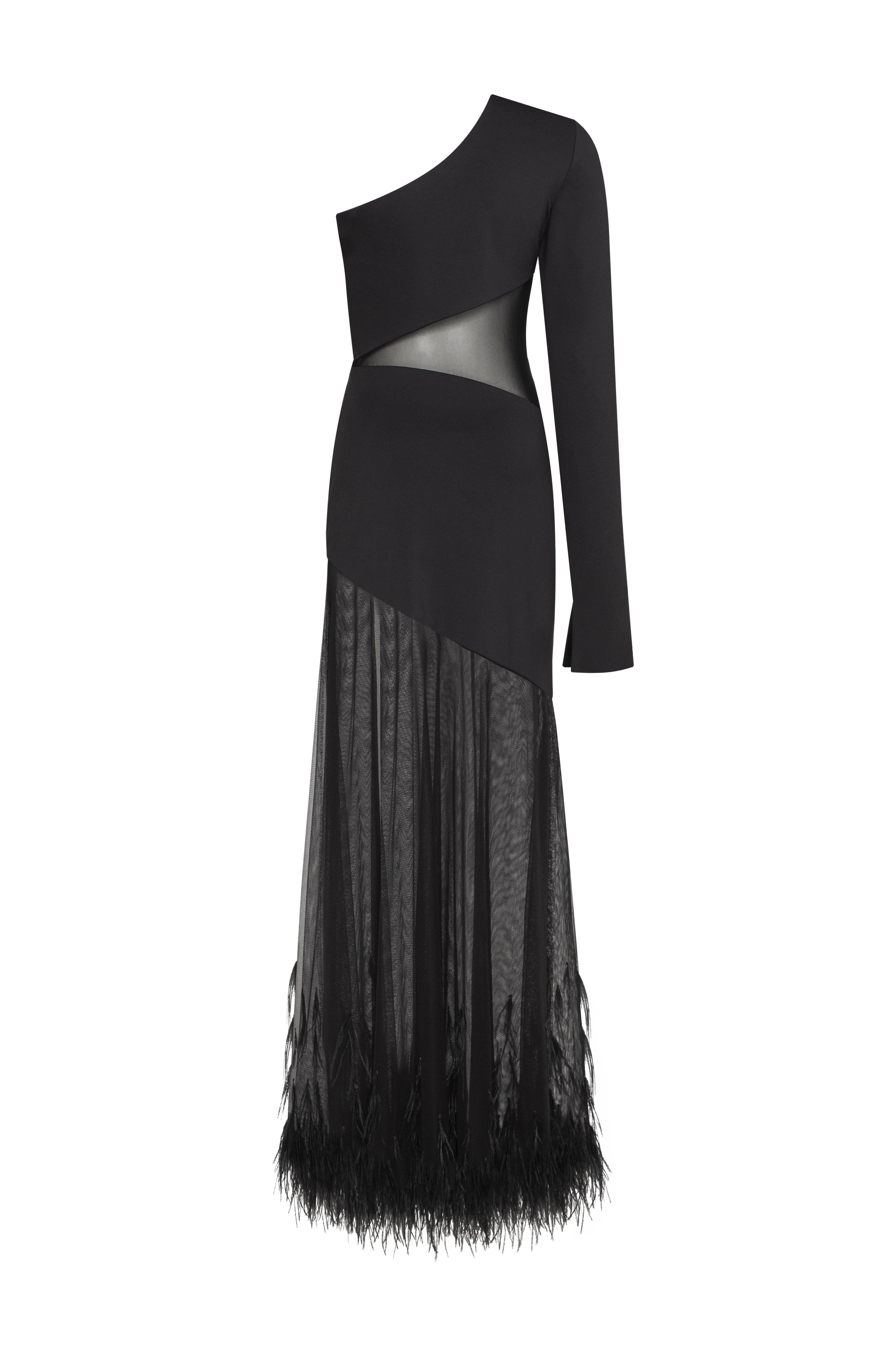 One-shoulder maxi dress with feather-trimmed bottom, Xo Xo - Image 4