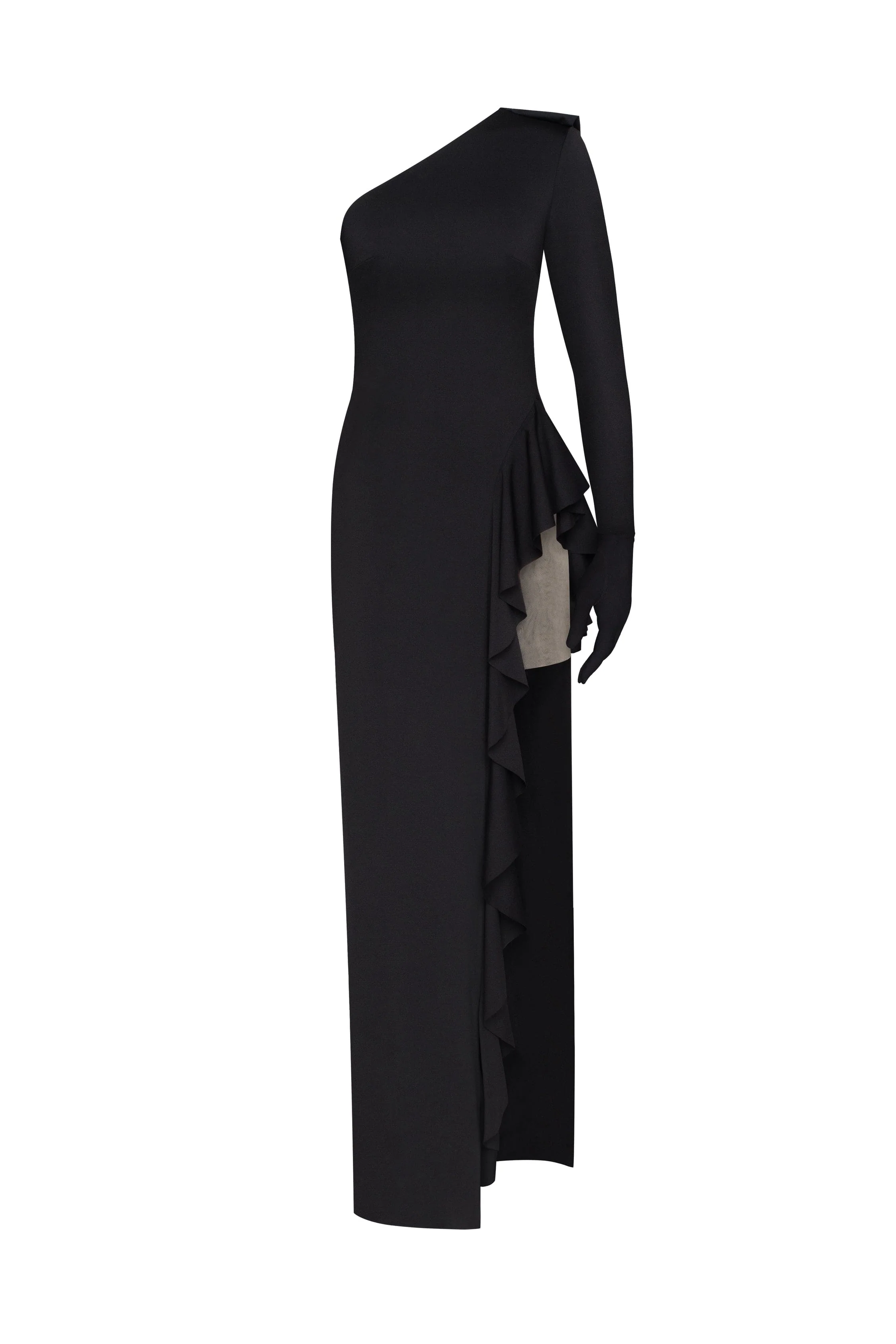 One-shoulder ruffle-trimmed maxi dress in black, Xo Xo - Image 2