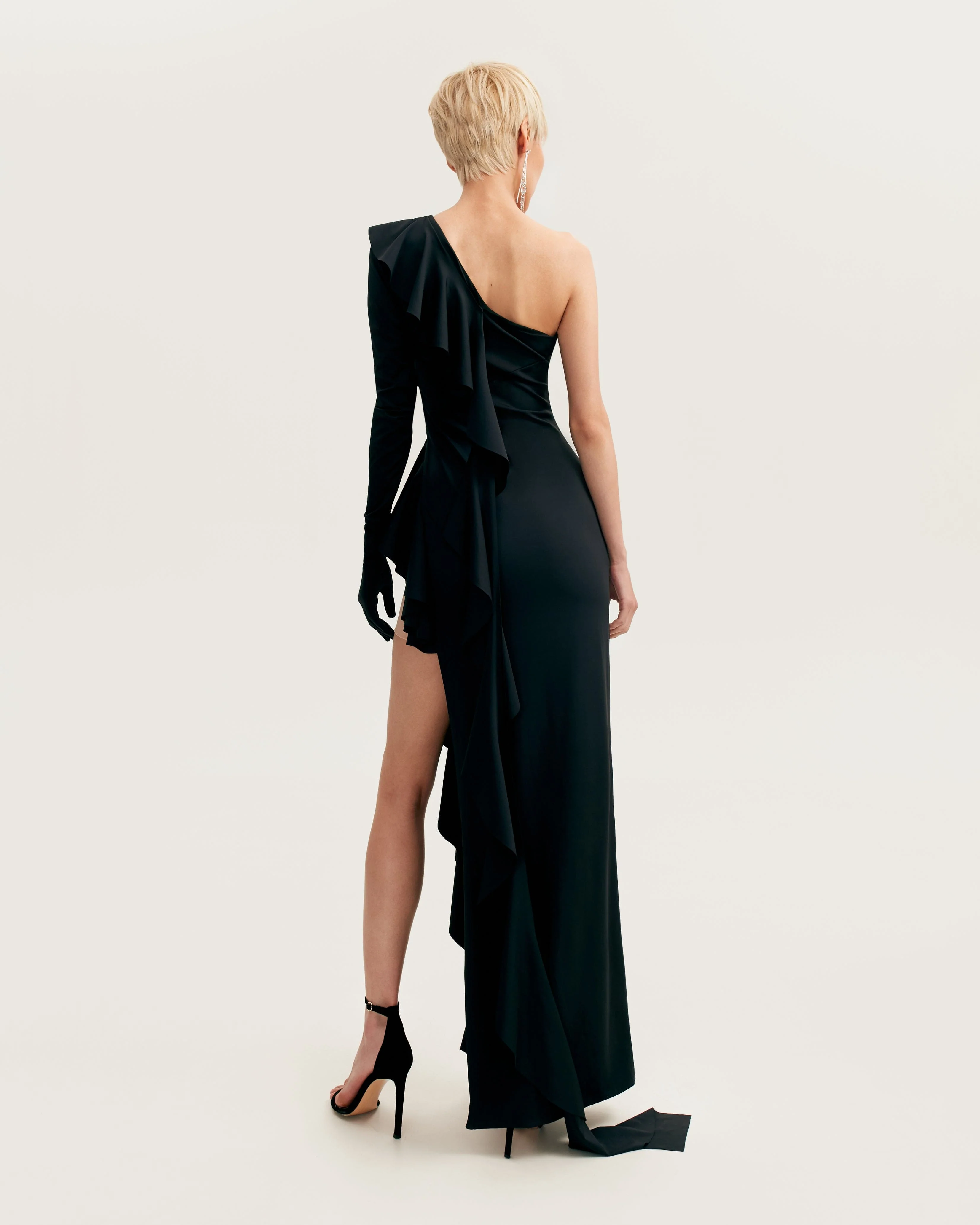 One-shoulder ruffle-trimmed maxi dress in black, Xo Xo - Image 3