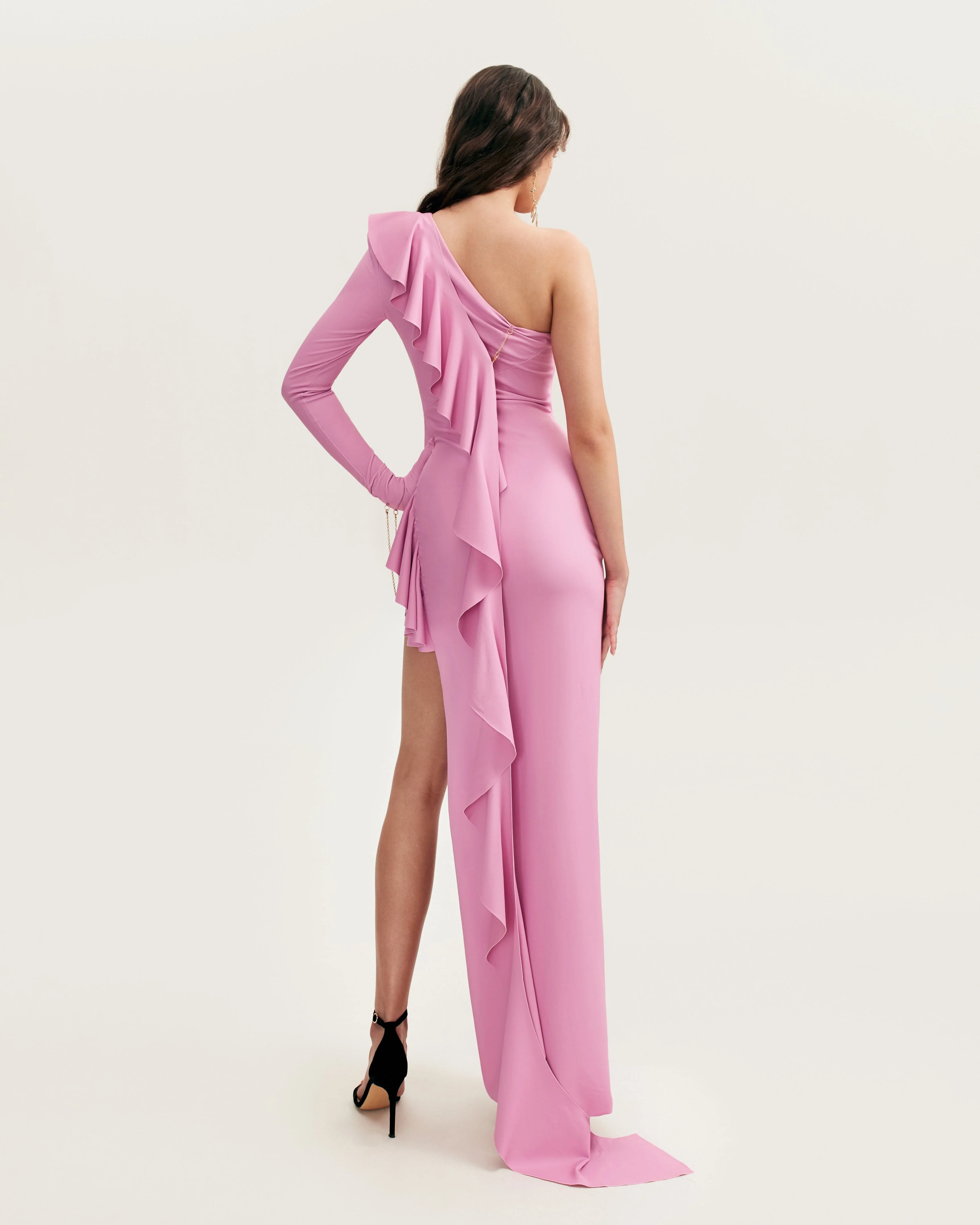 One-shoulder ruffle-trimmed maxi dress in pink, Xo Xo - Image 3