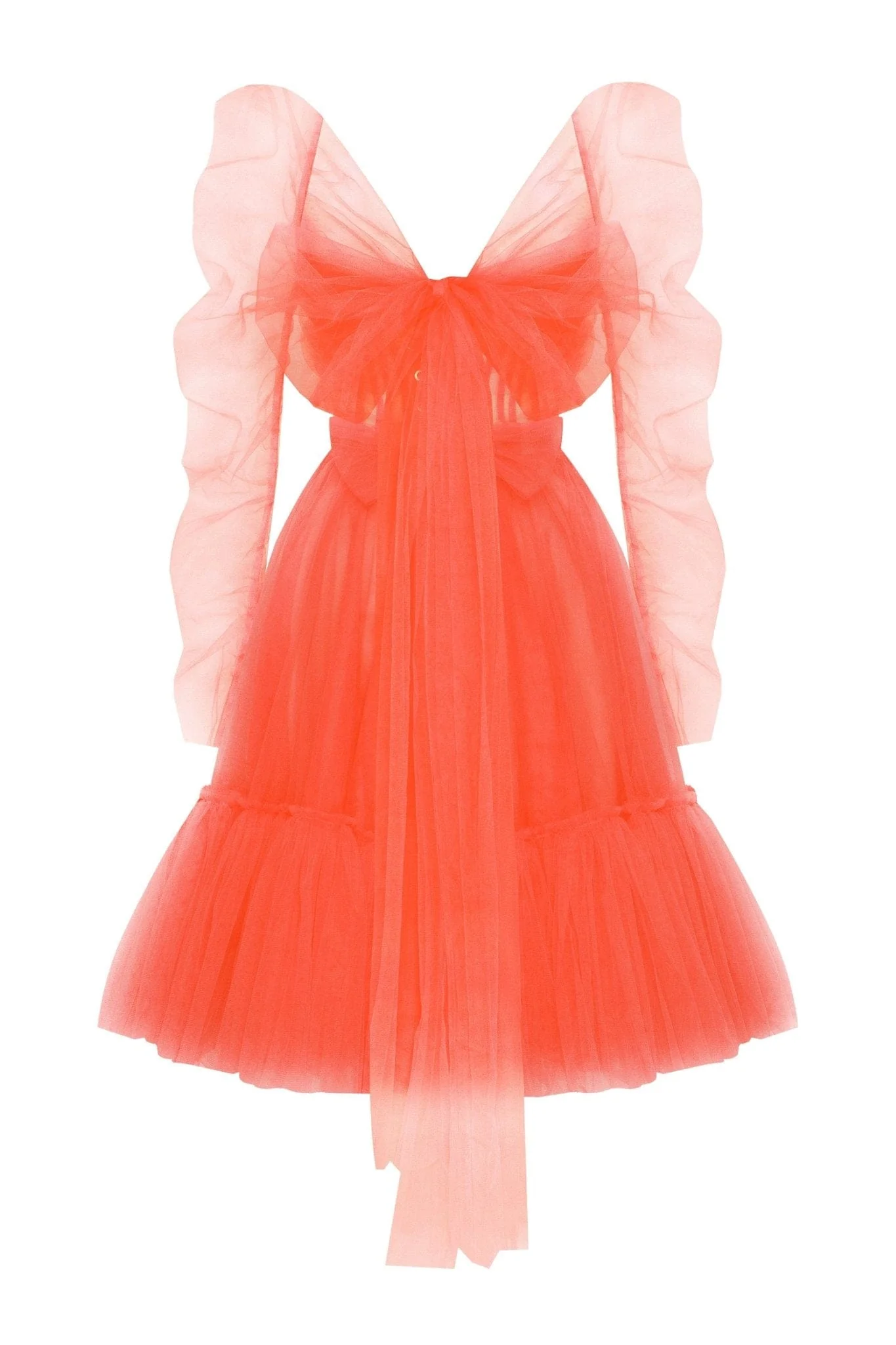 Passion Strapless Tulle mini dress in red coral color - Image 4