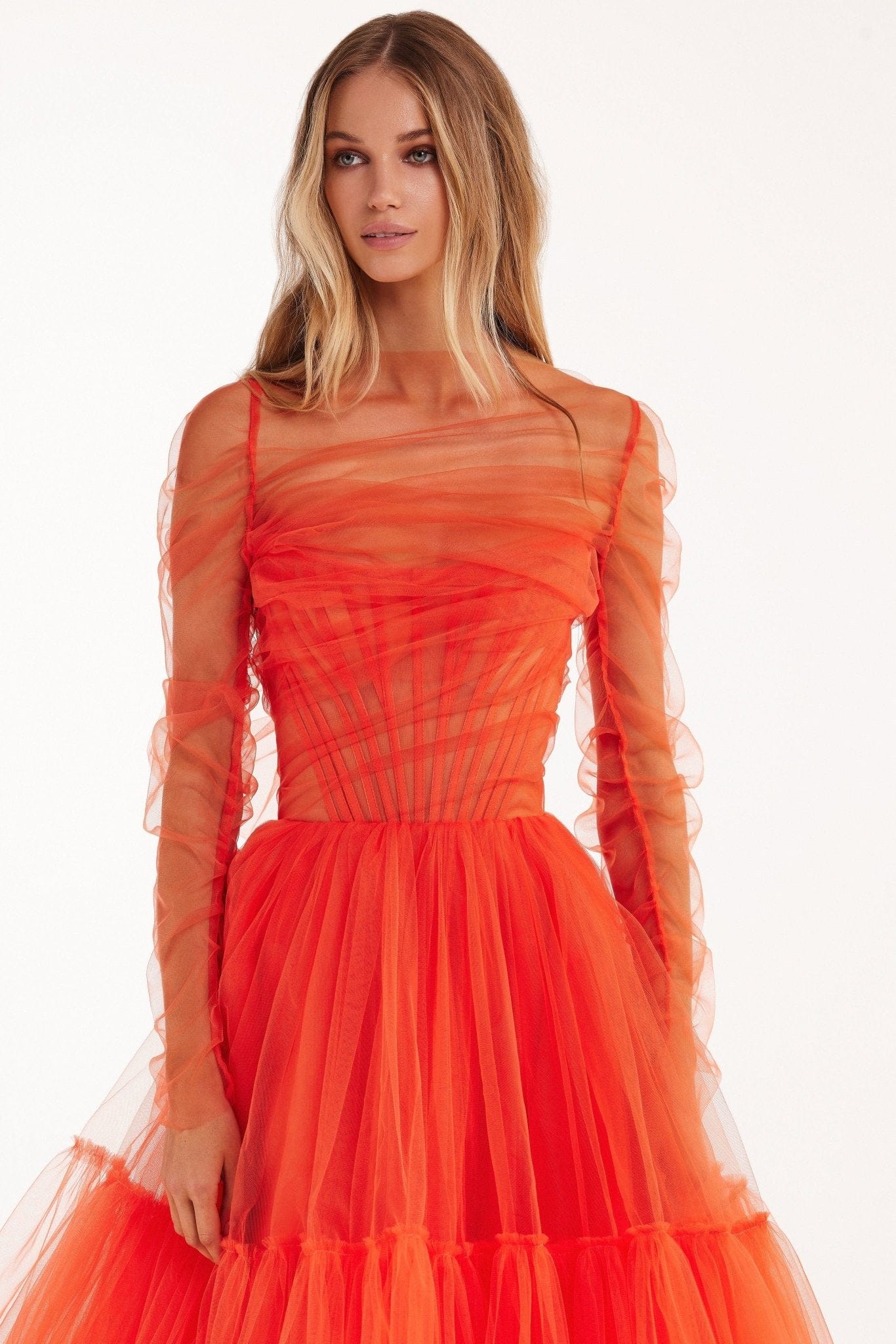 Passion Strapless Tulle mini dress in red coral color - Image 7