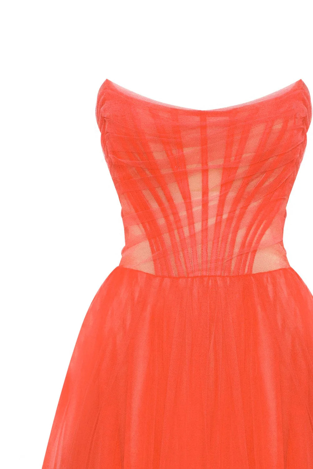 Passion Strapless Tulle mini dress in red coral color - Image 9