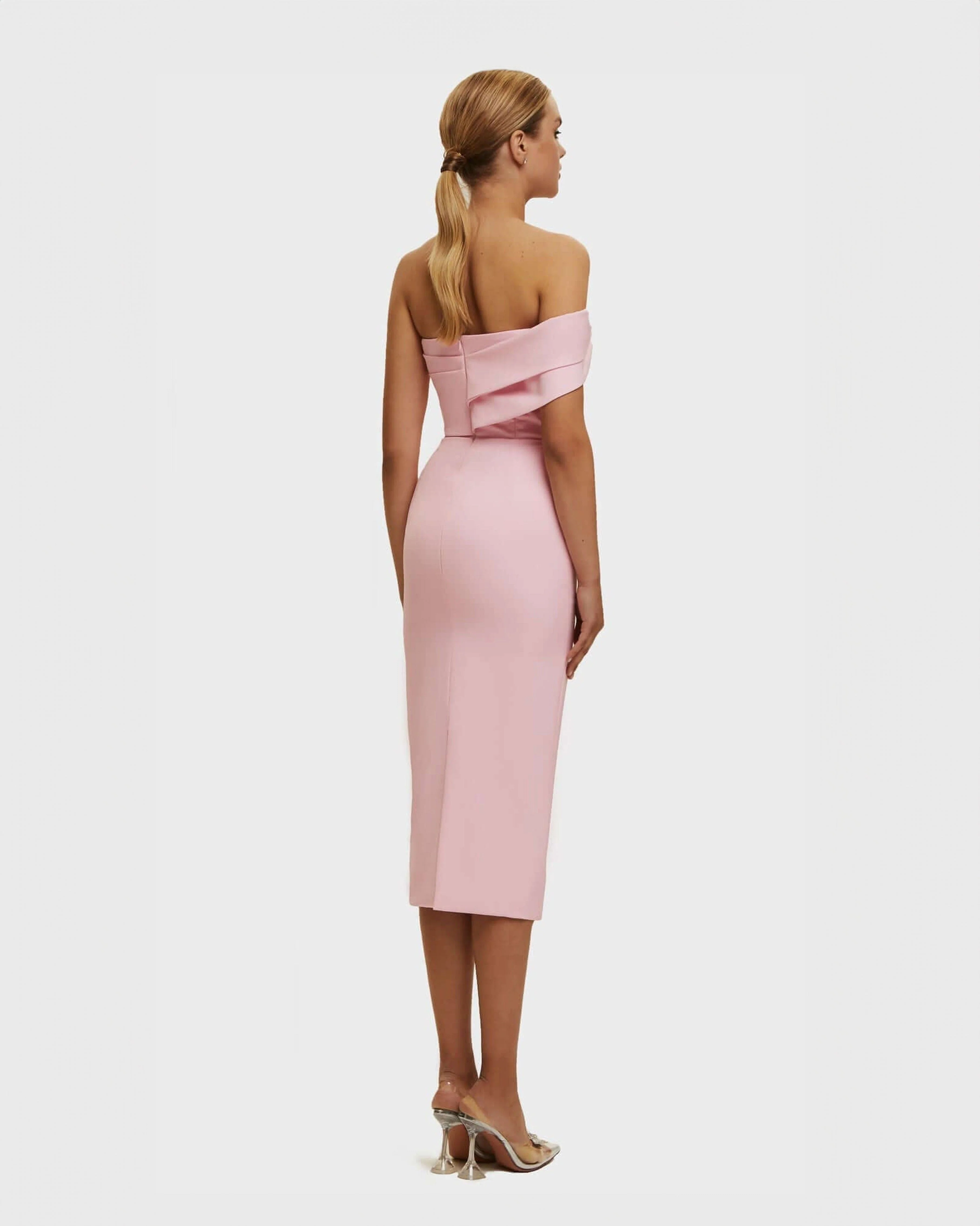 Pink Classy midi dress with open neckline - Image 3