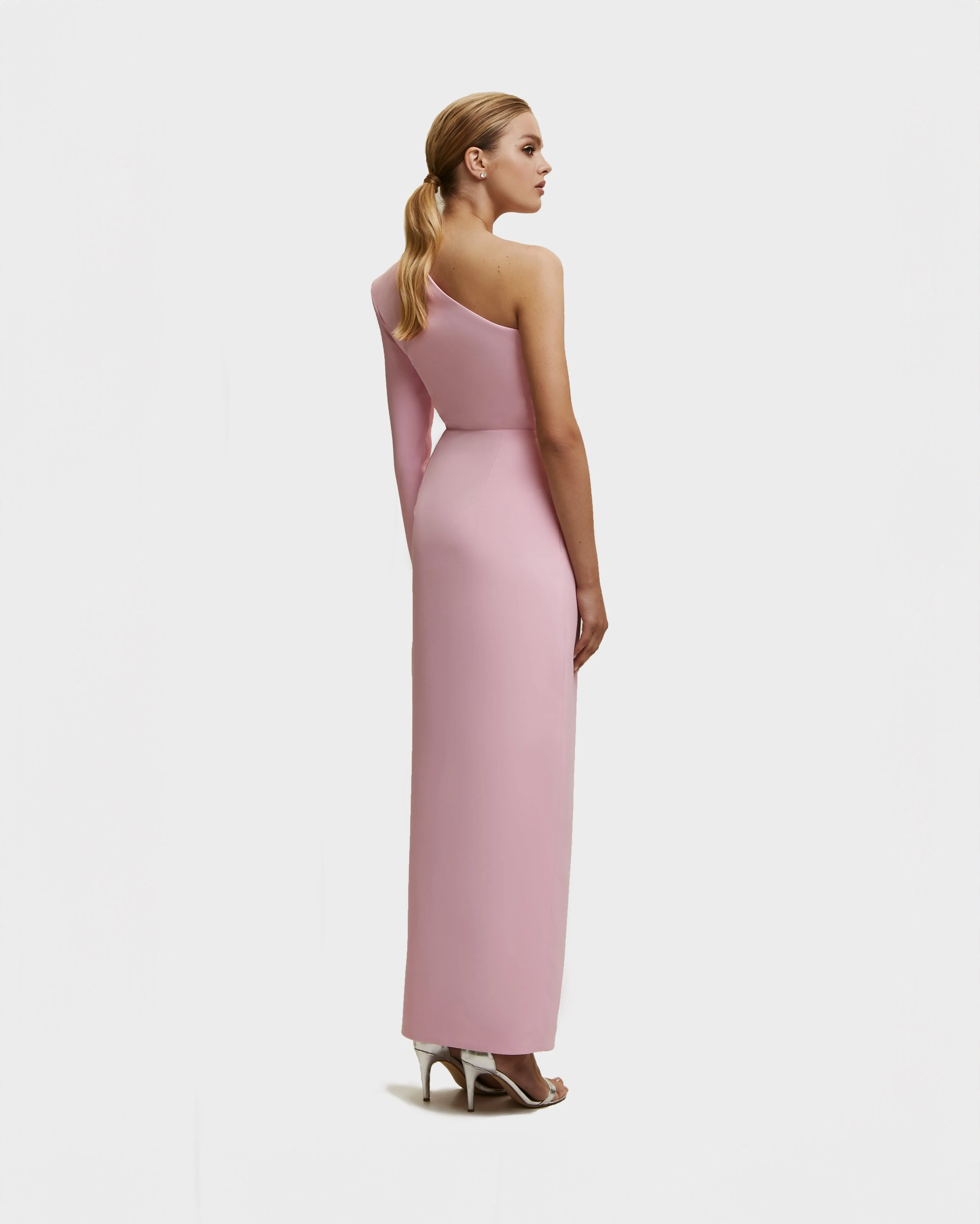 Pink Long-sleeved dress with sharp shoulder cut - Image 3