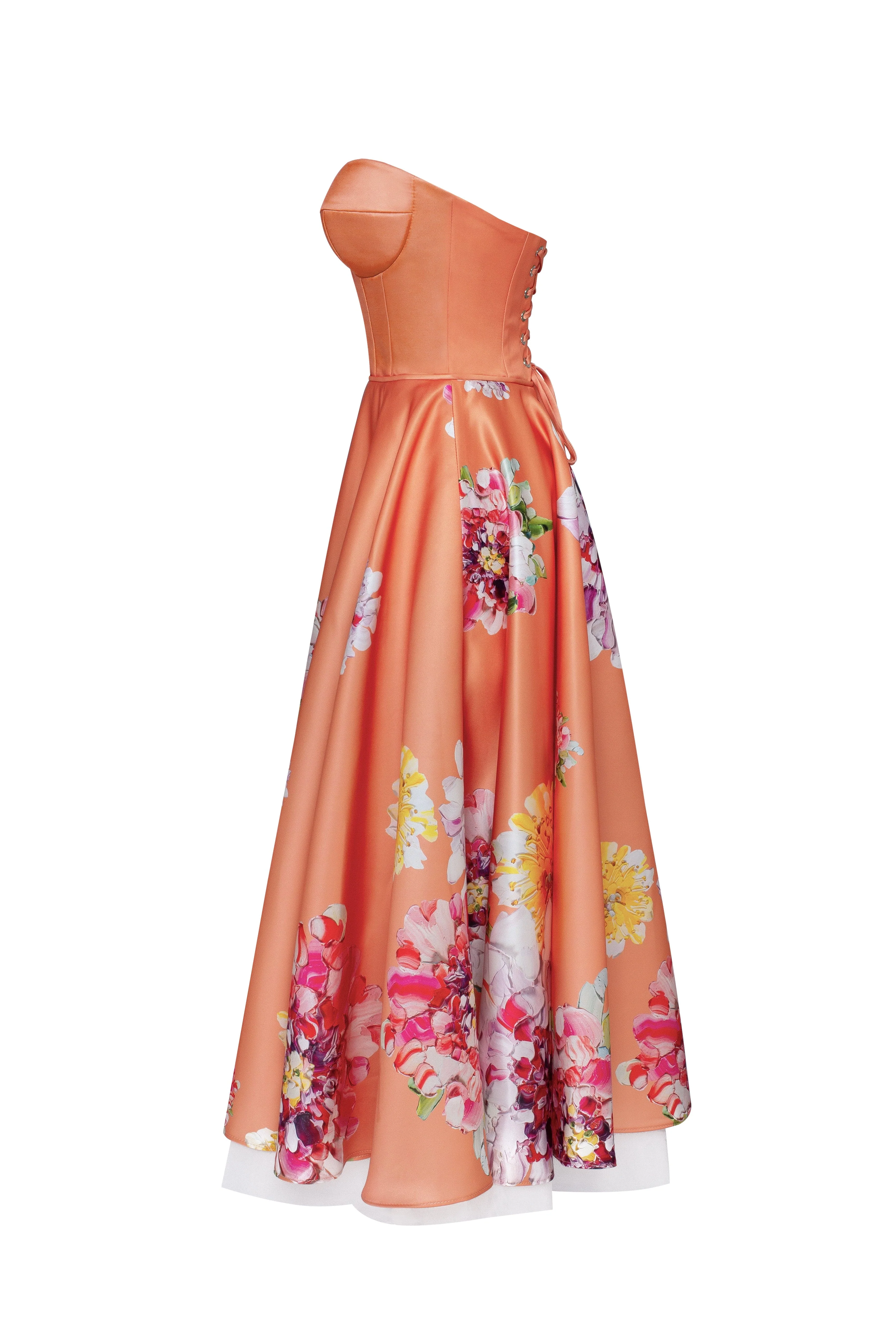 Playful orange floral midi dress with bow, Glow-Up - Image 12