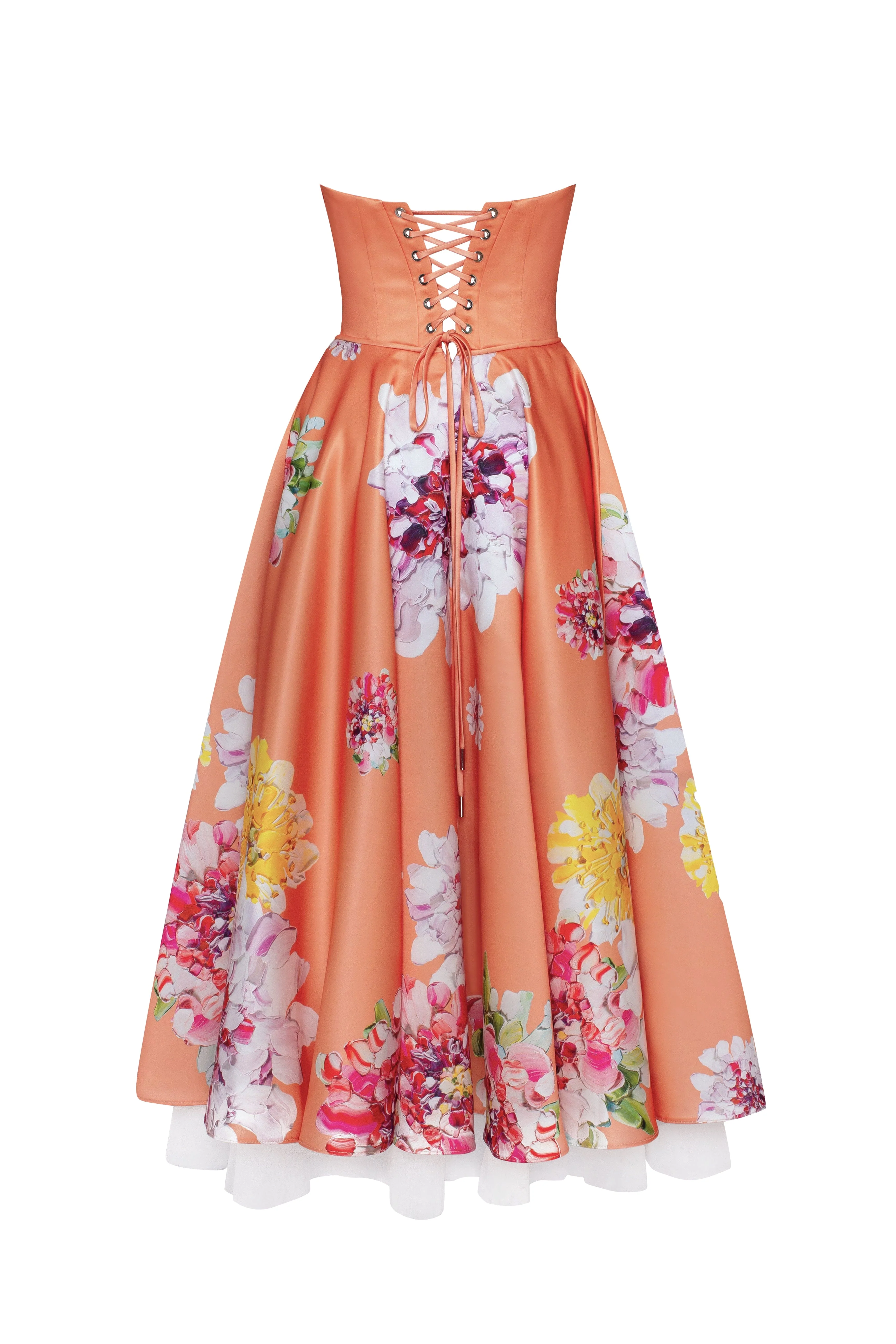 Playful orange floral midi dress with bow, Glow-Up - Image 13