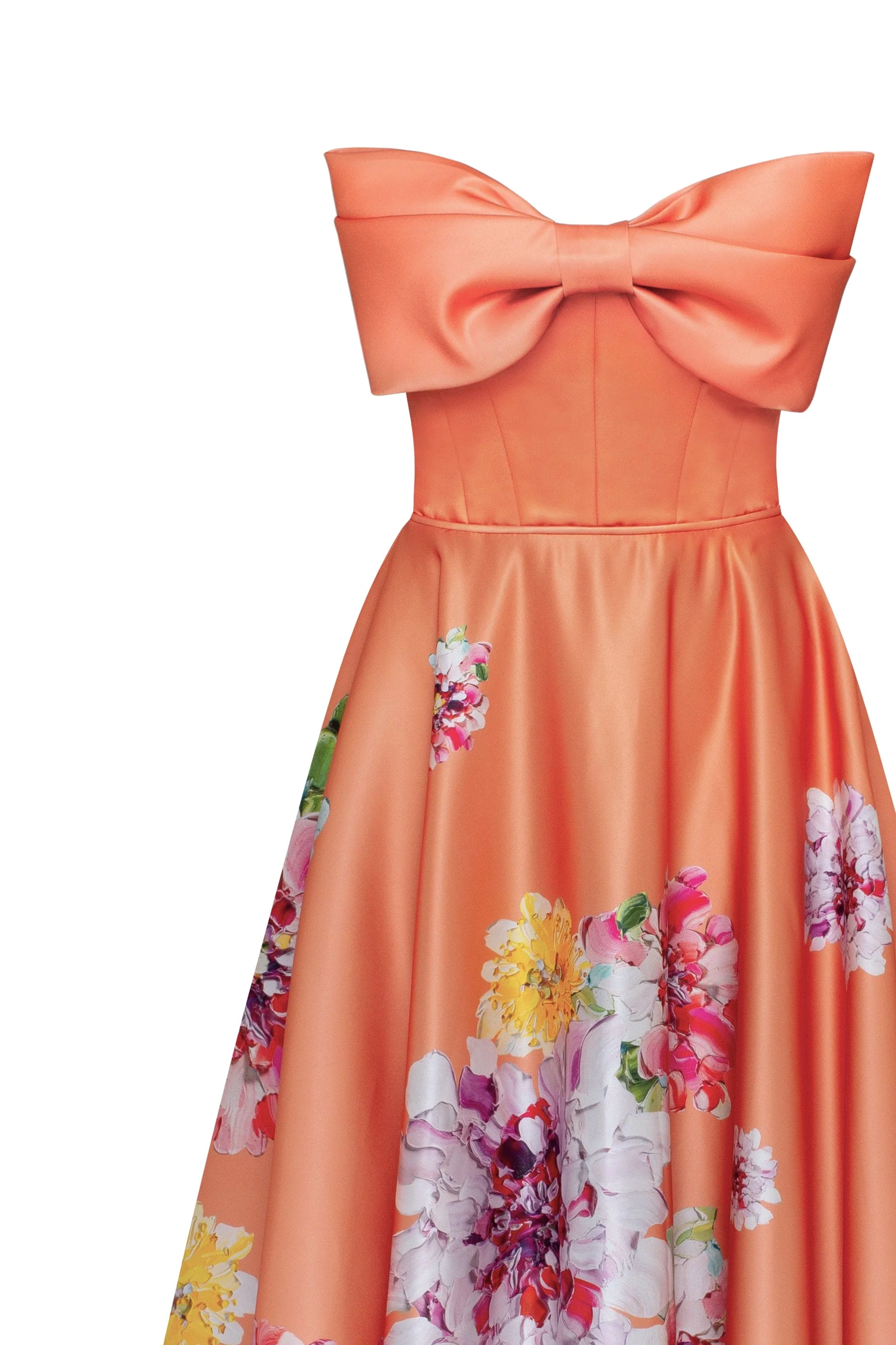 Playful orange floral midi dress with bow, Glow-Up - Image 6