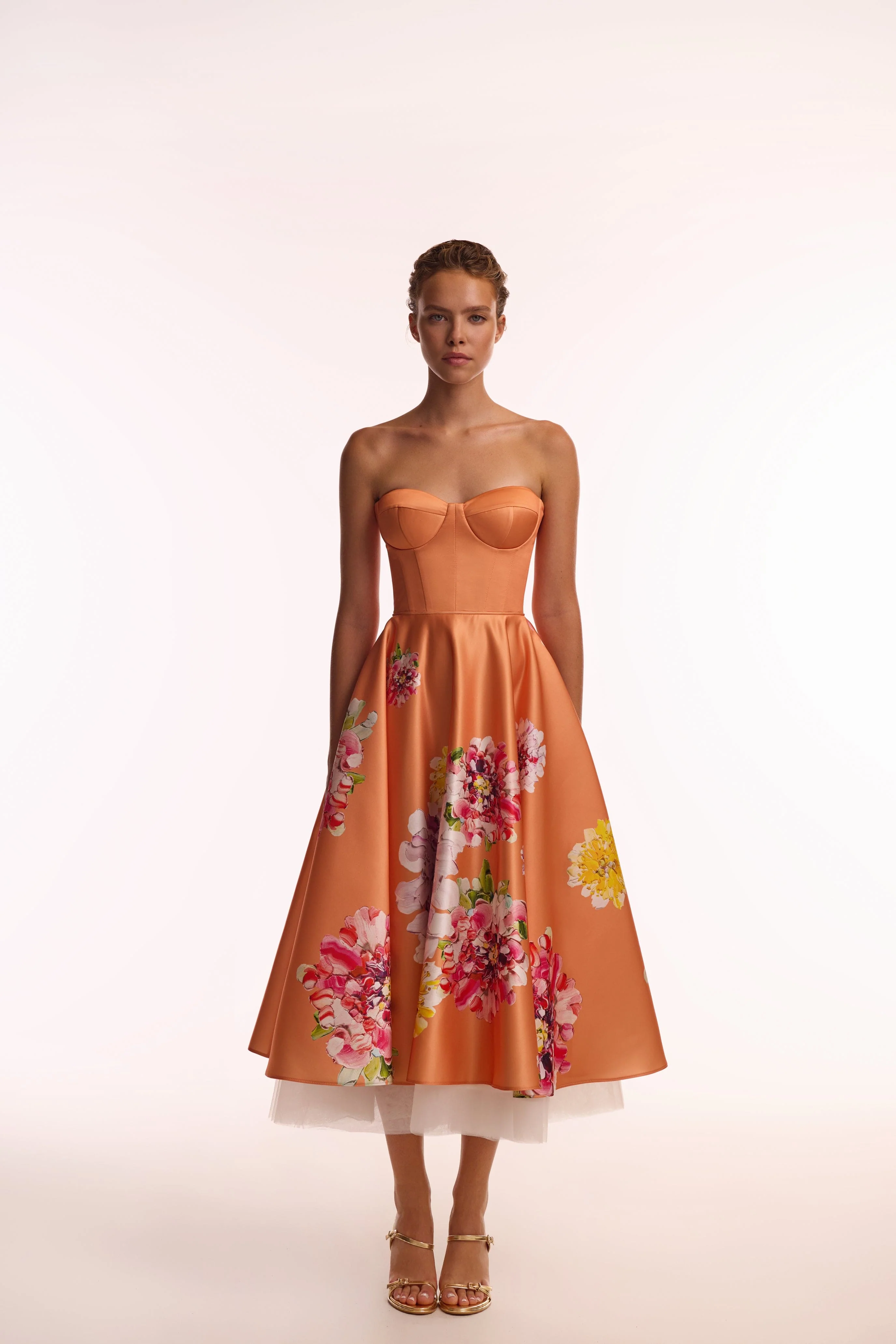 Playful orange floral midi dress with bow, Glow-Up - Image 8