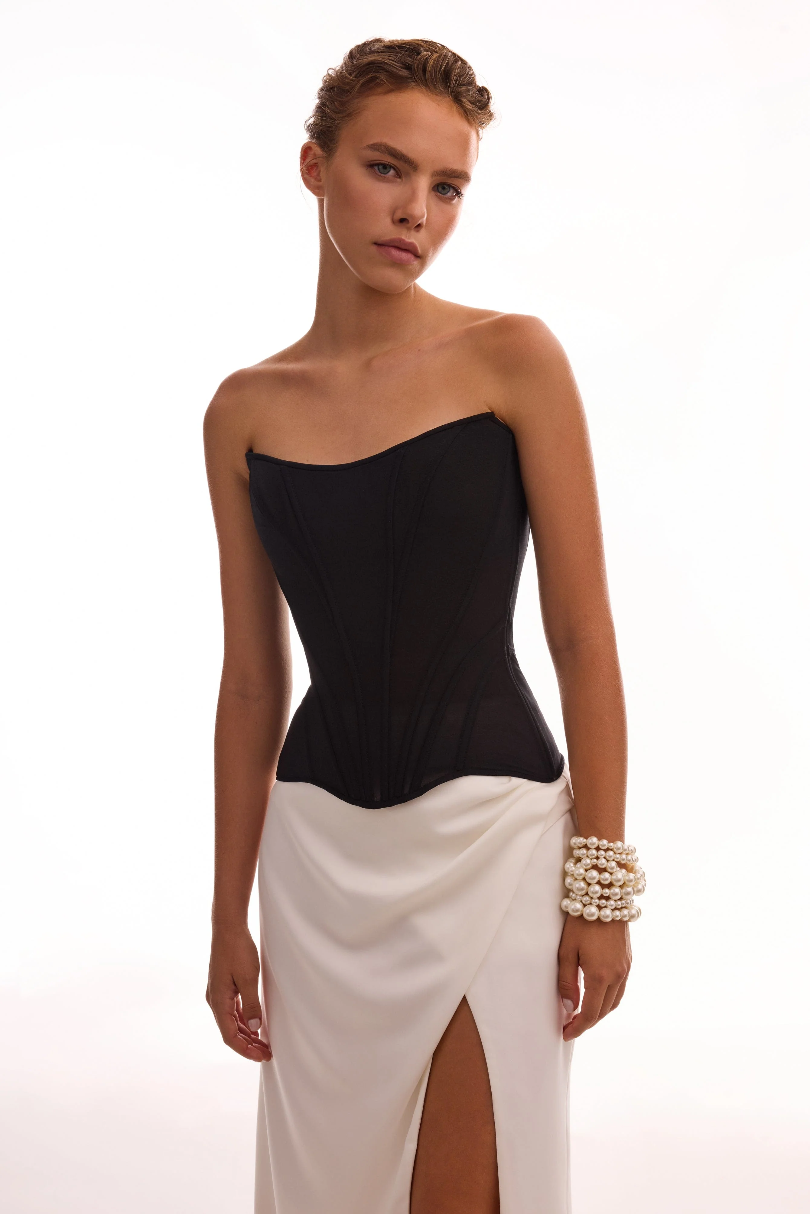 Refined fitted white maxi skirt with a slit, Midnight Walk - Image 5