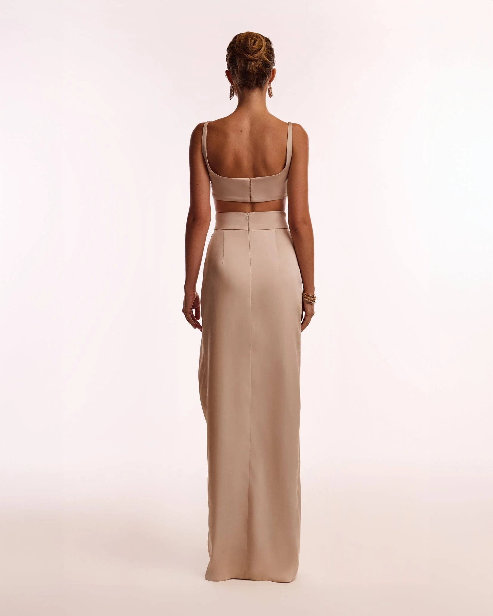 Refined high-waisted maxi satin skirt with a slit, Midnight Walk - Image 3