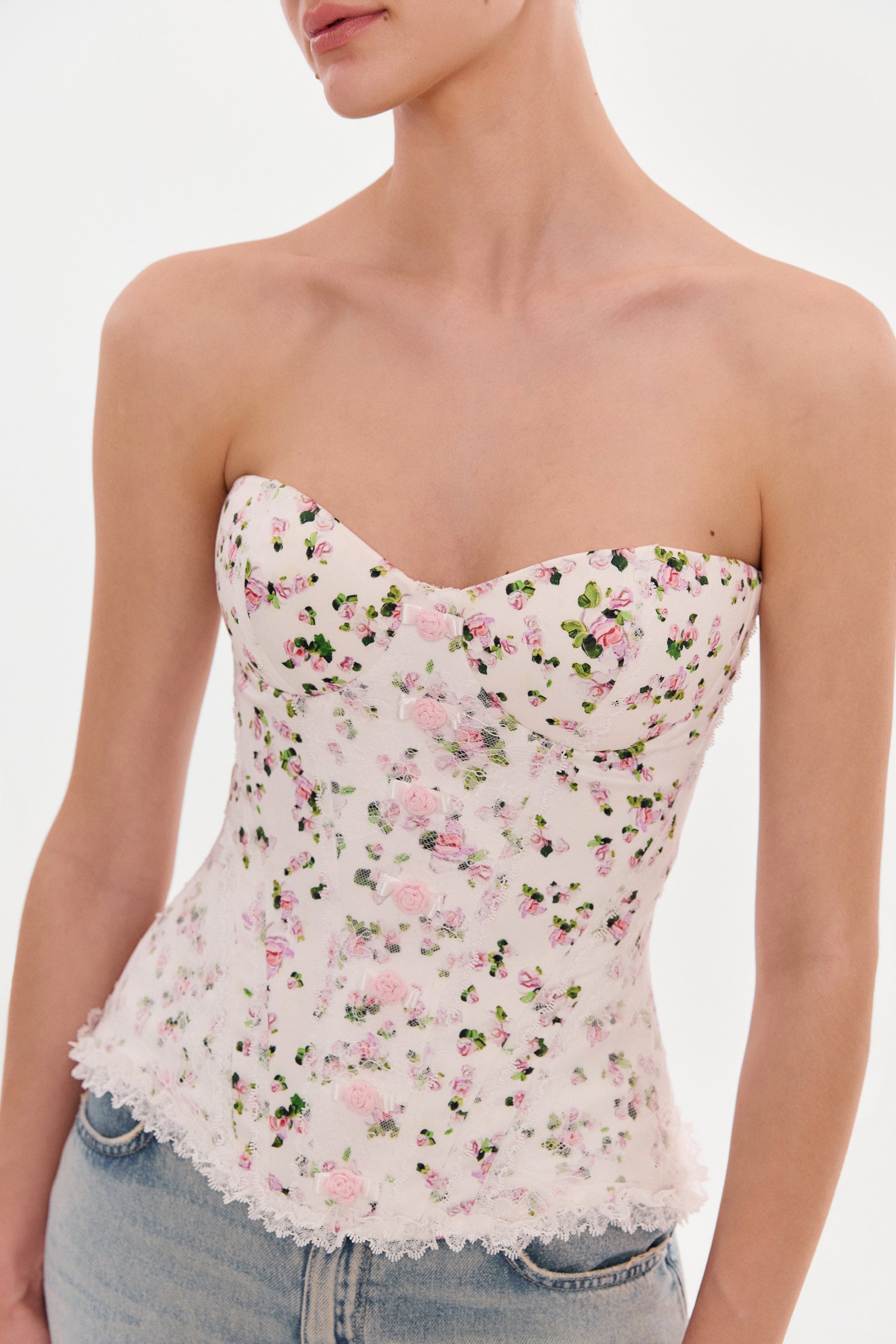 Romantic apple blossom corset with rosebud appliques - Image 5