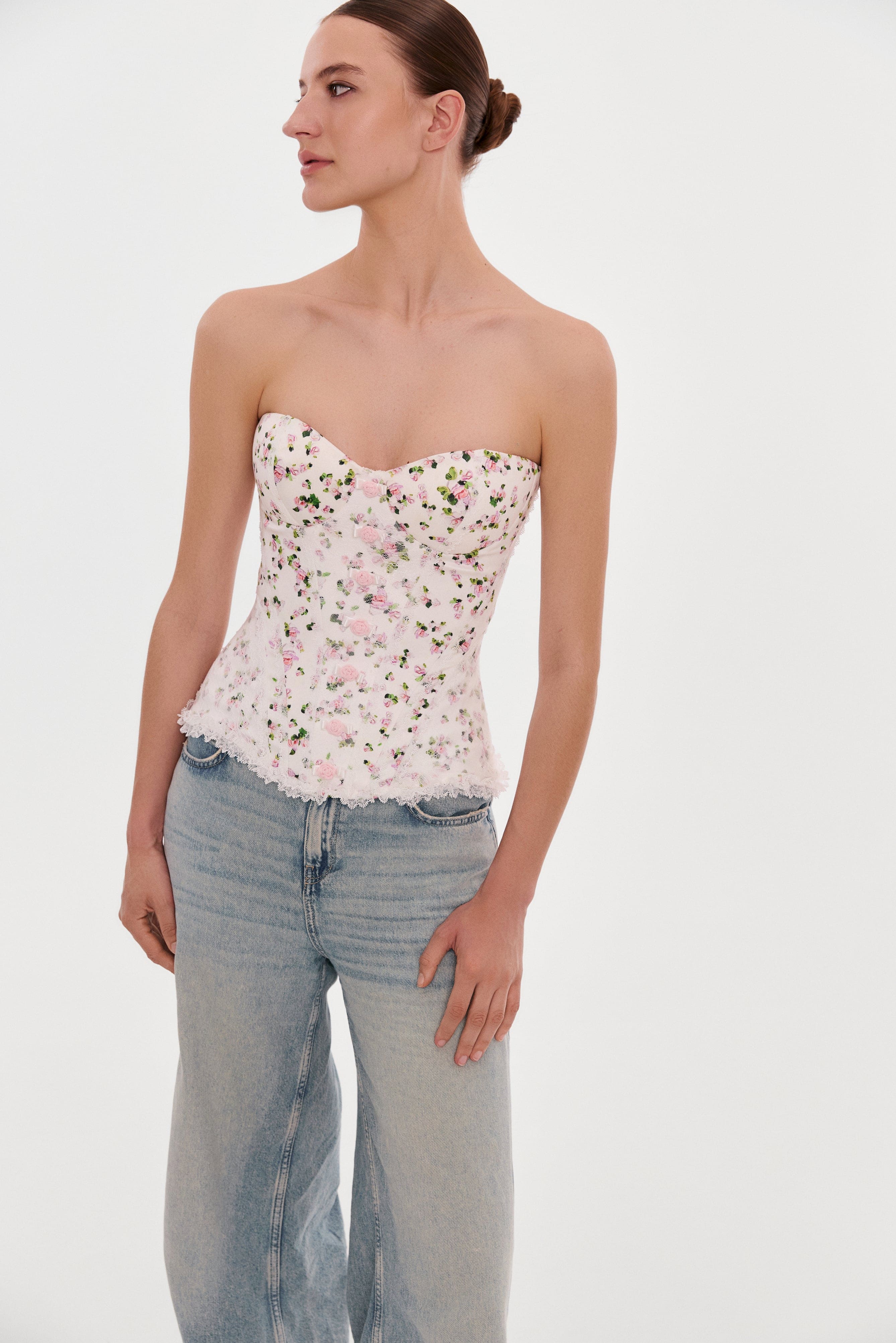 Romantic apple blossom corset with rosebud appliques - Image 7