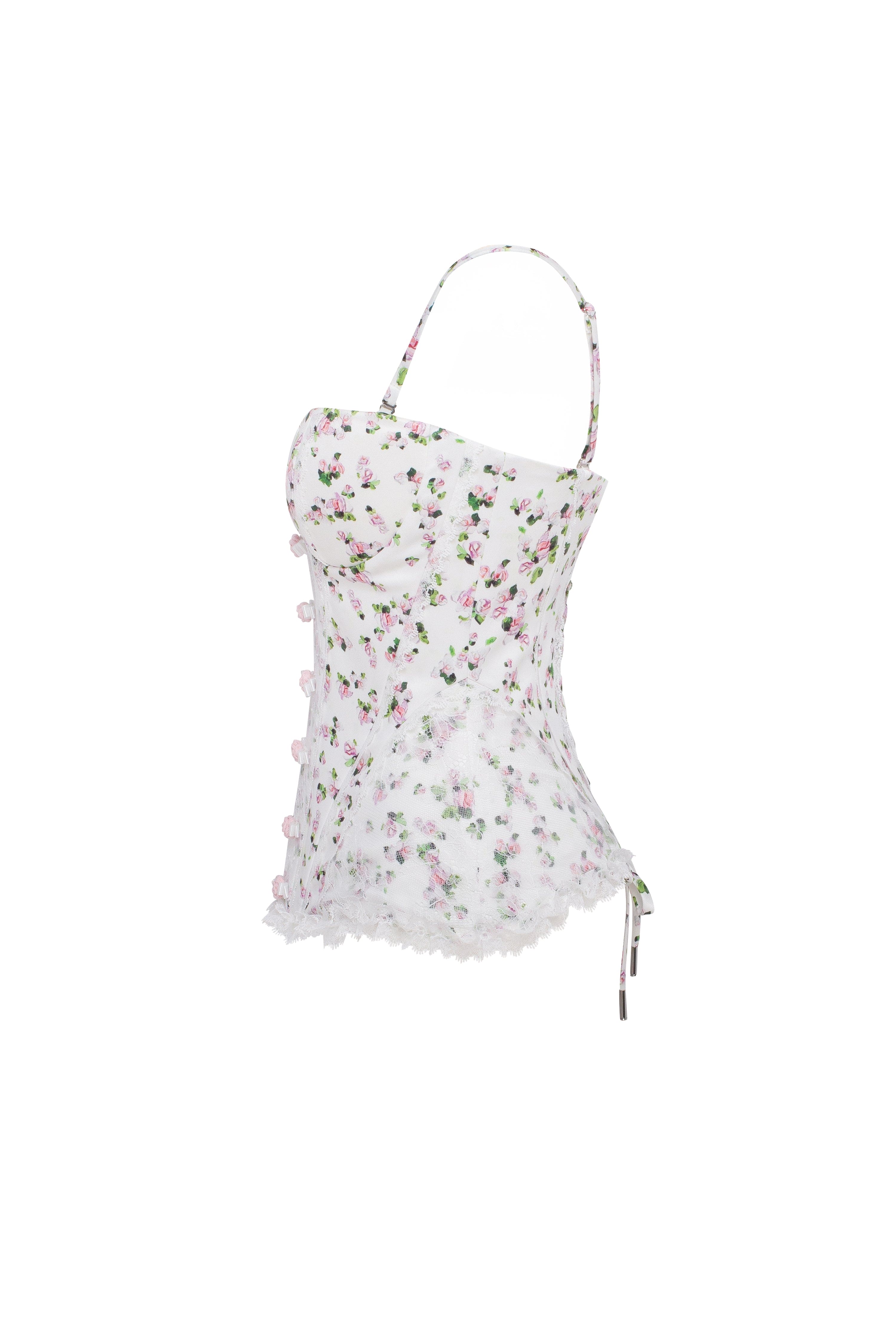 Romantic apple blossom corset with rosebud appliques - Image 8
