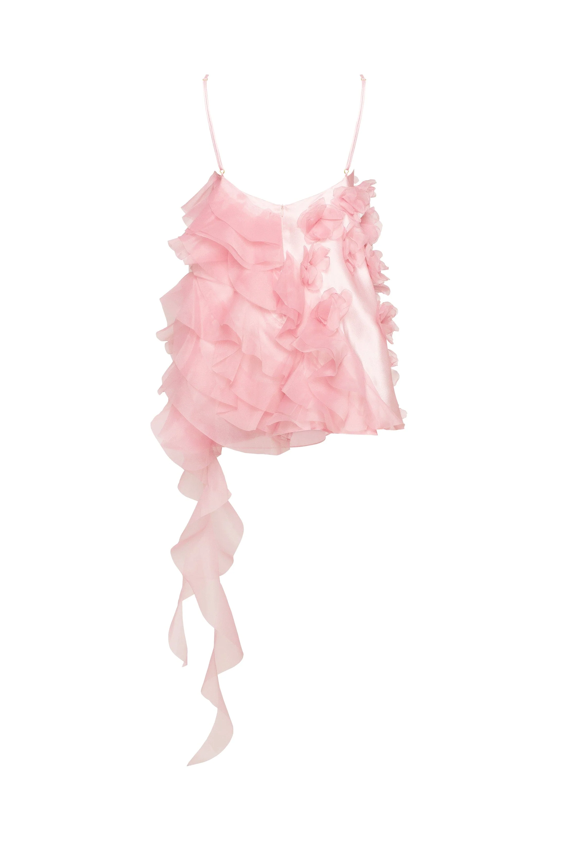Romantic ruffled pink mini dress with rose appliques, Garden of Eden - Image 4