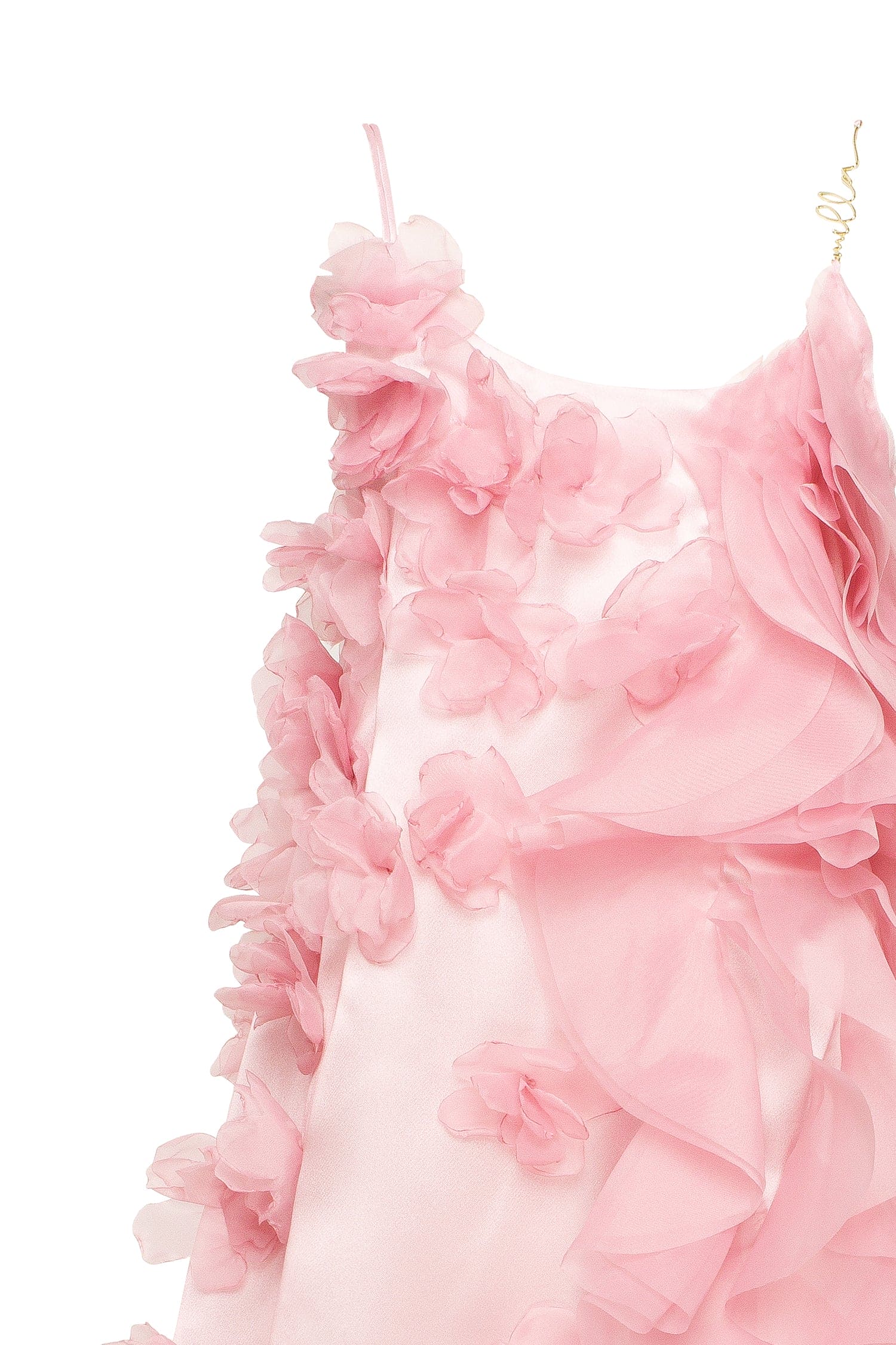 Romantic ruffled pink mini dress with rose appliques, Garden of Eden - Image 6